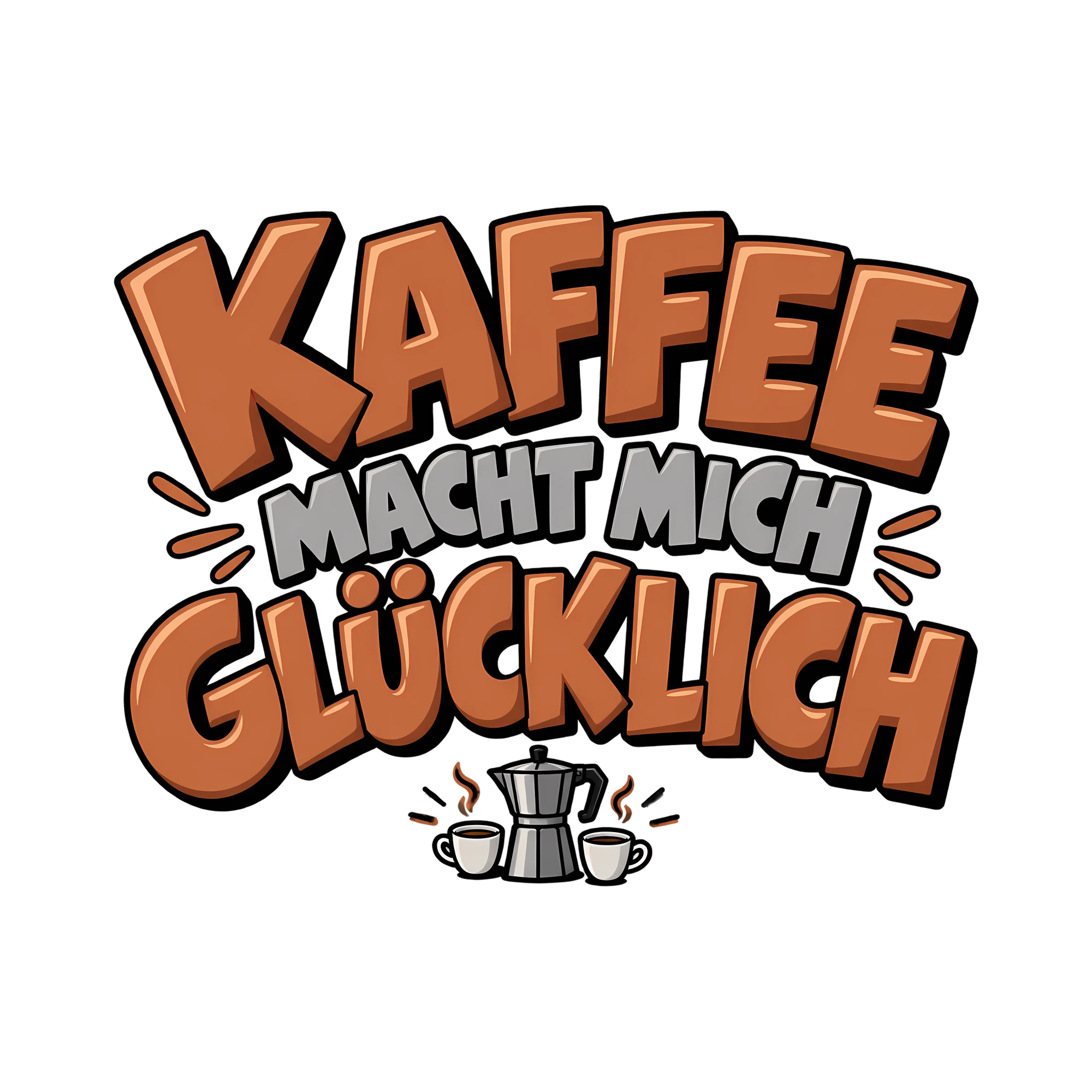 Bügelbild Kaffee macht mich glücklich als Grafik auf weißem Hintergrund (BB012106)