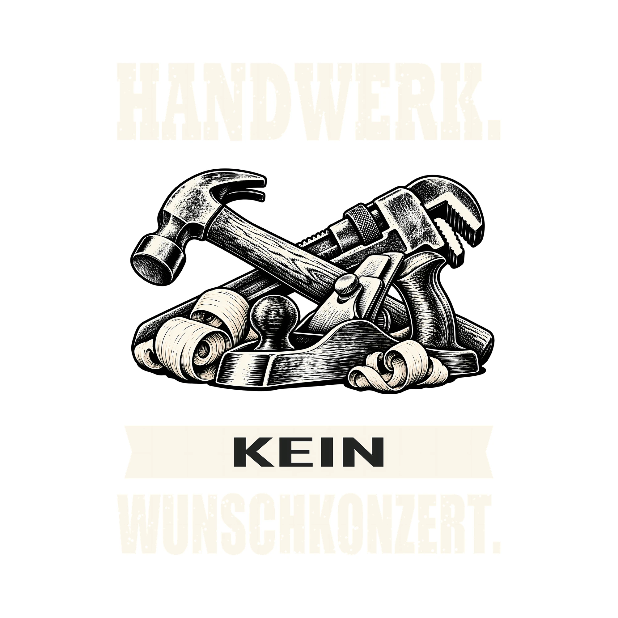 Bügelbild HANDWERK. KEIN WUNSCHKONZERT. als Grafik auf weißem Hintergrund (BB011480)