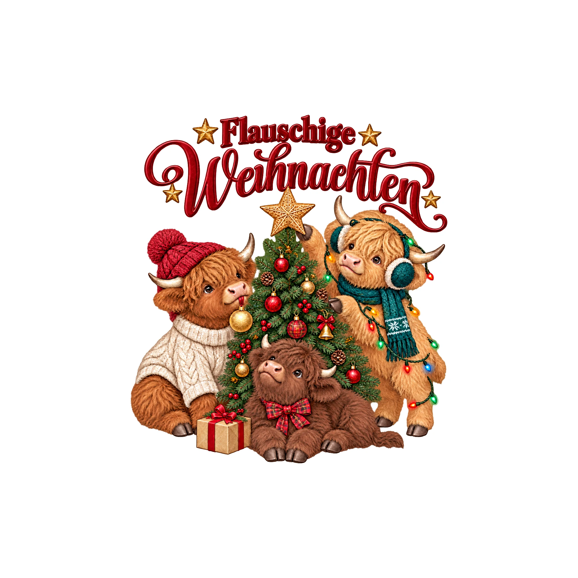 Bügelbild Flauschige Weihnachten als Grafik auf weißem Hintergrund (BB011344)