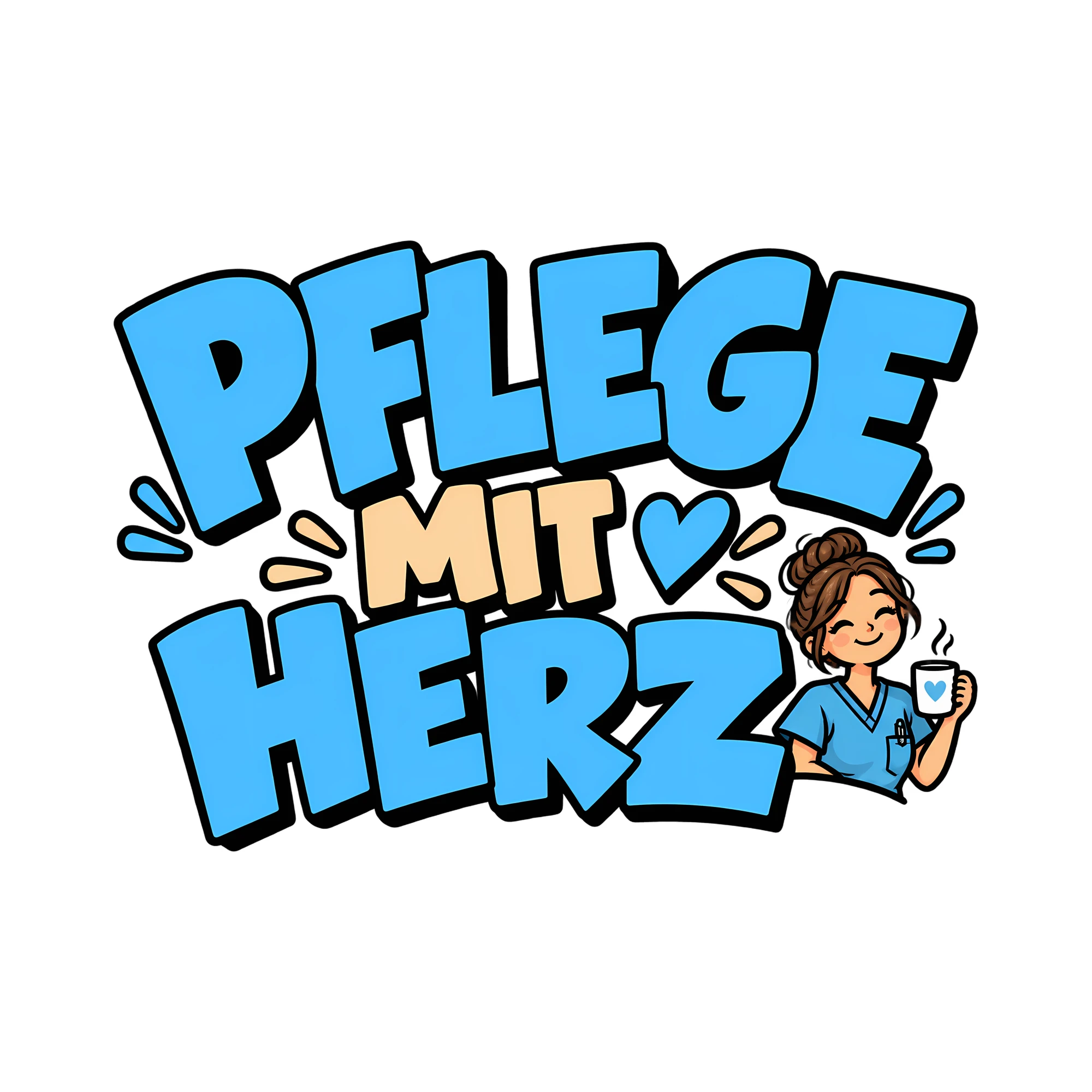 Bügelbild Pflege mit Herz als Grafik auf weißem Hintergrund (BB011618)