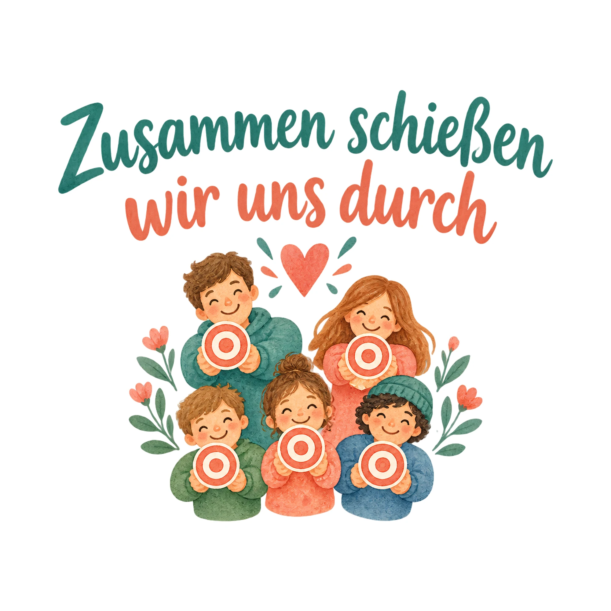 Bügelbild Zusammen schießen wir uns durch als Grafik auf weißem Hintergrund (BB020421)