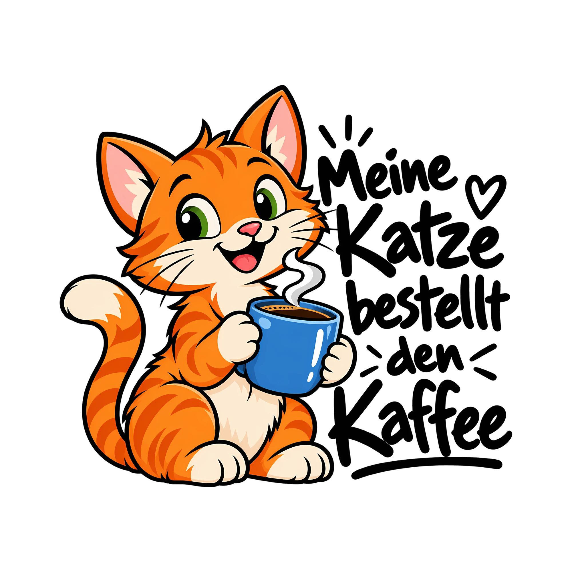 Bügelbild Meine Katze bestellt den Kaffee als Grafik auf weißem Hintergrund (BB012224)