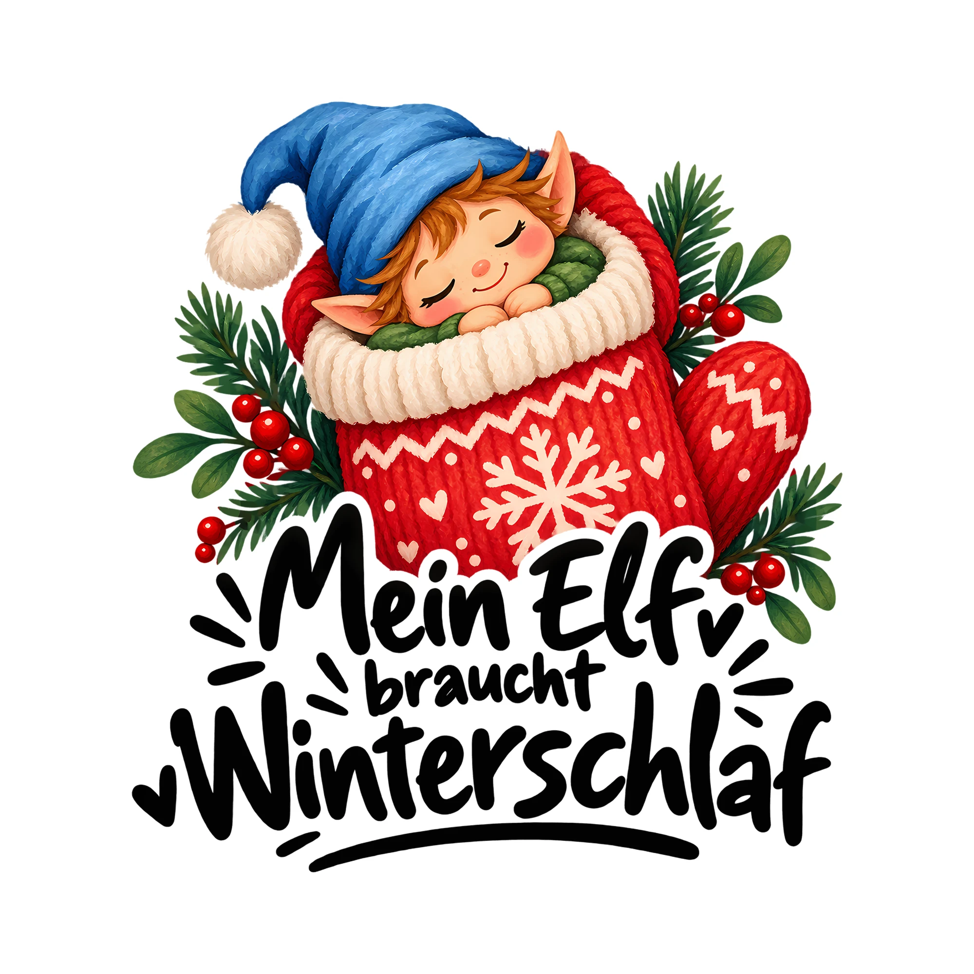 Bügelbild Mein Elf braucht Winterschlaf als Grafik auf weißem Hintergrund (BB014345)