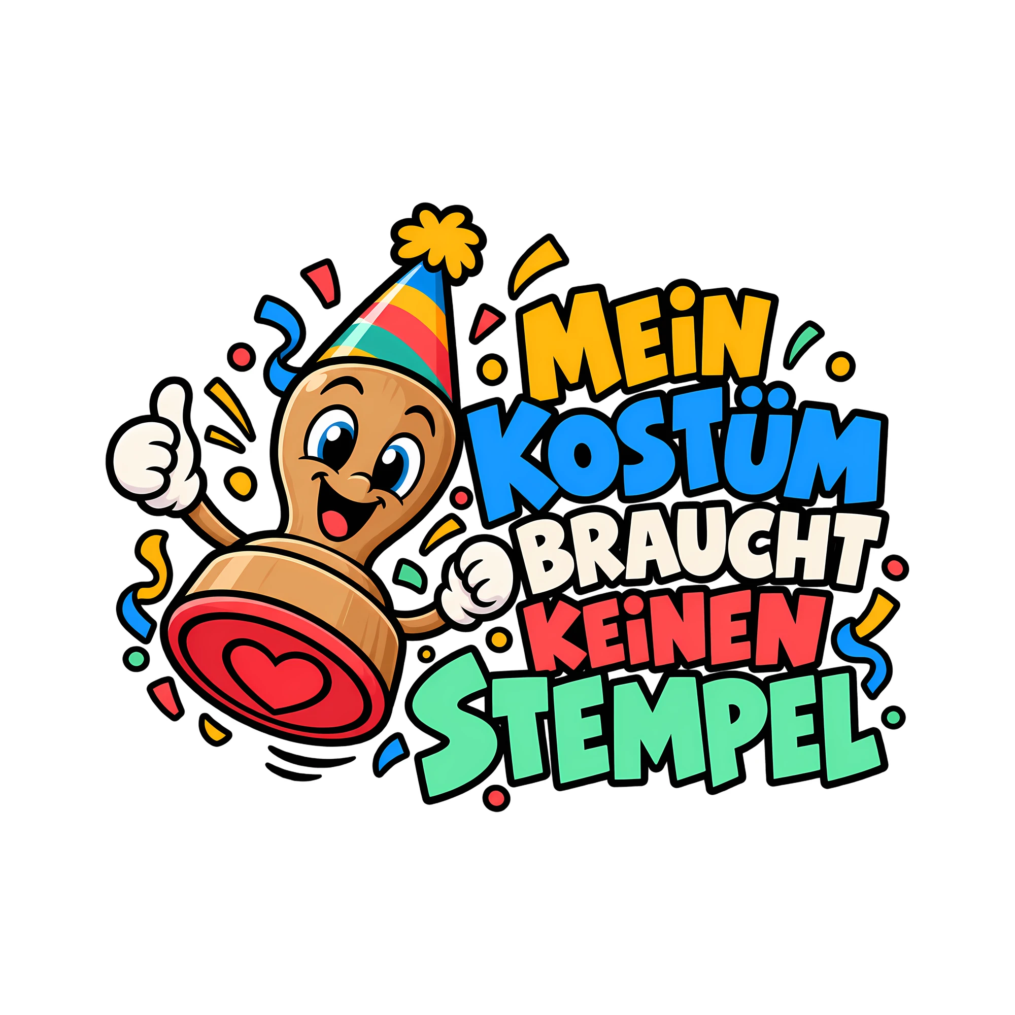 Bügelbild Mein Kostüm braucht keinen Stempel als Grafik auf weißem Hintergrund (BB013159)