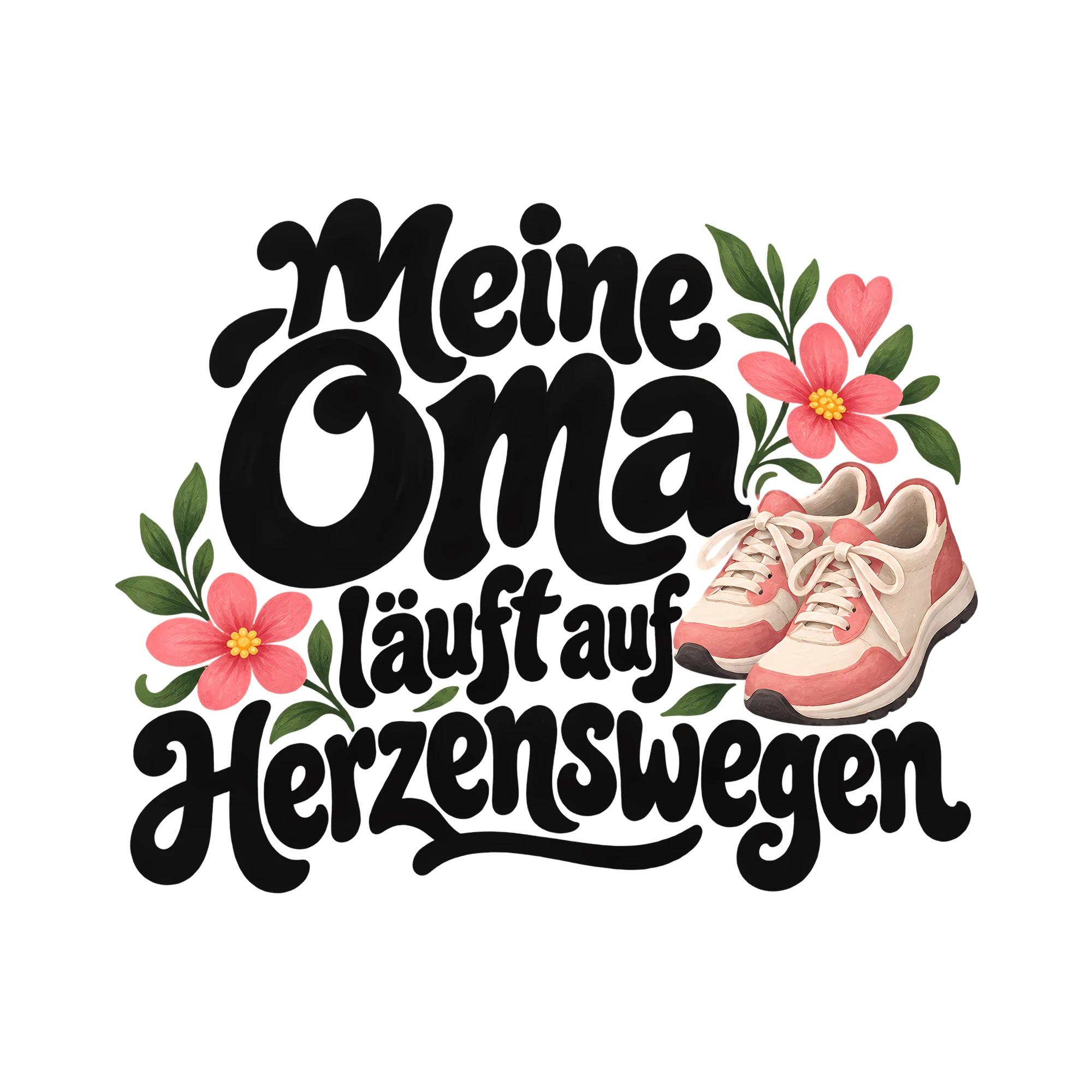 Bügelbild Meine Oma läuft auf Herzenswegen als Grafik auf weißem Hintergrund (BB012537)