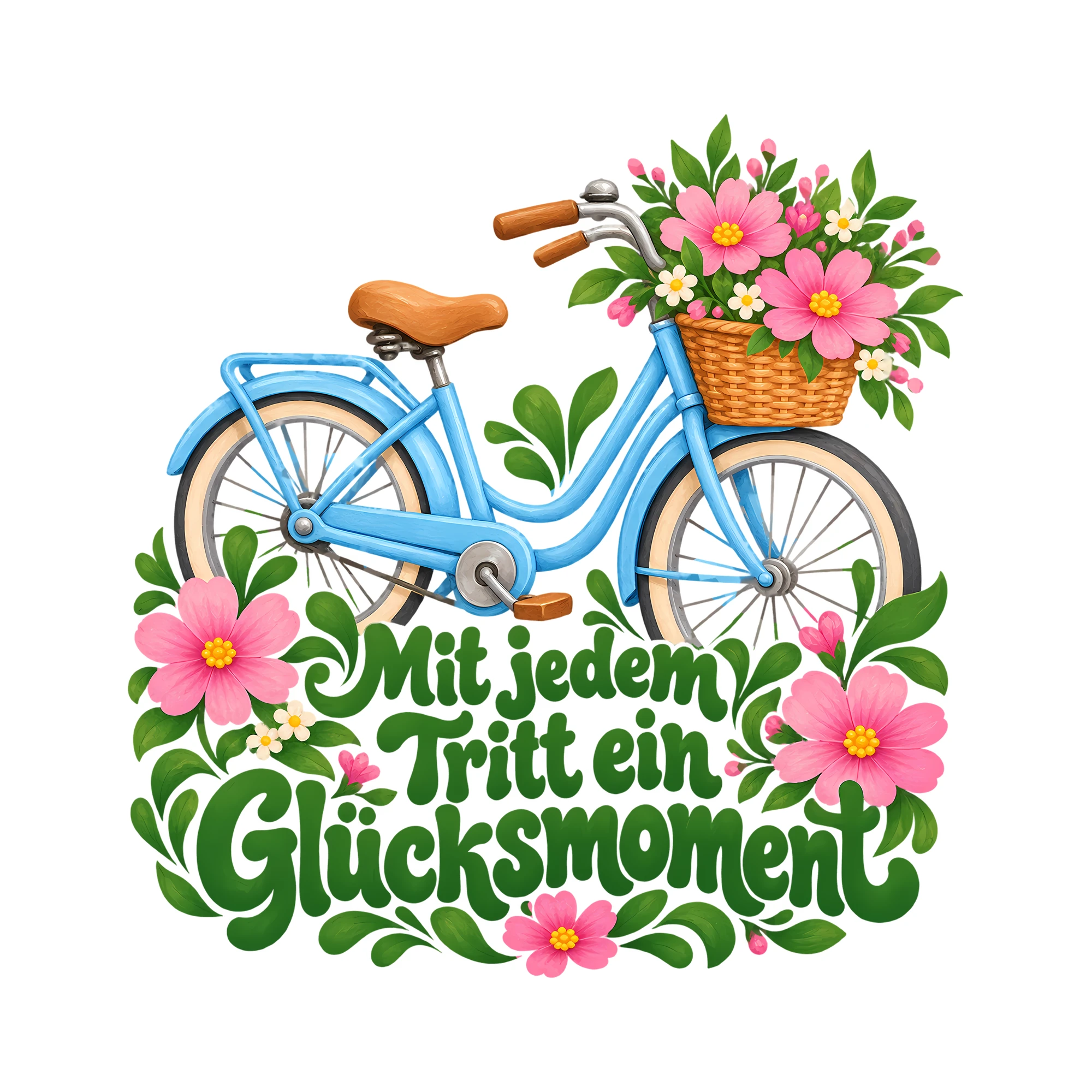 Bügelbild Mit jedem Tritt ein Glücksmoment als Grafik auf weißem Hintergrund (BB013761)