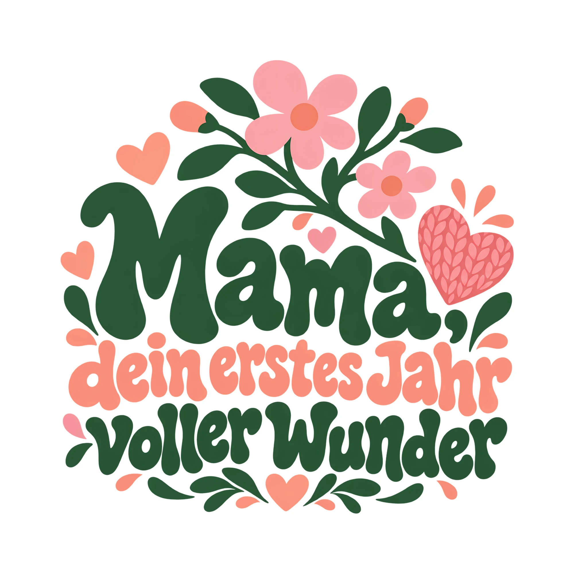 Bügelbild Mama, dein erstes Jahr voller Wunder als Grafik auf weißem Hintergrund (BB012444)