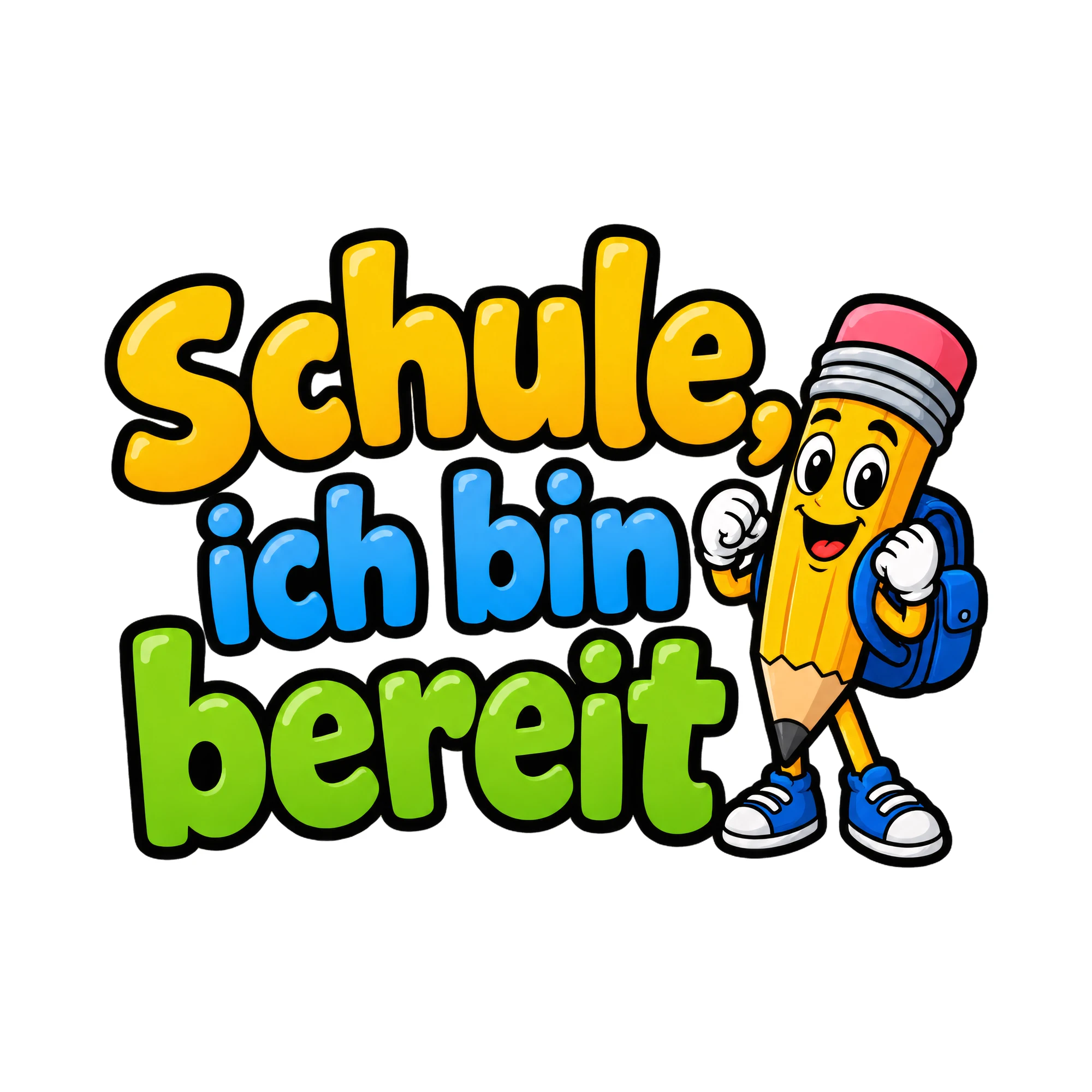 Bügelbild Schule ich bin bereit als Grafik auf weißem Hintergrund (BB016390)