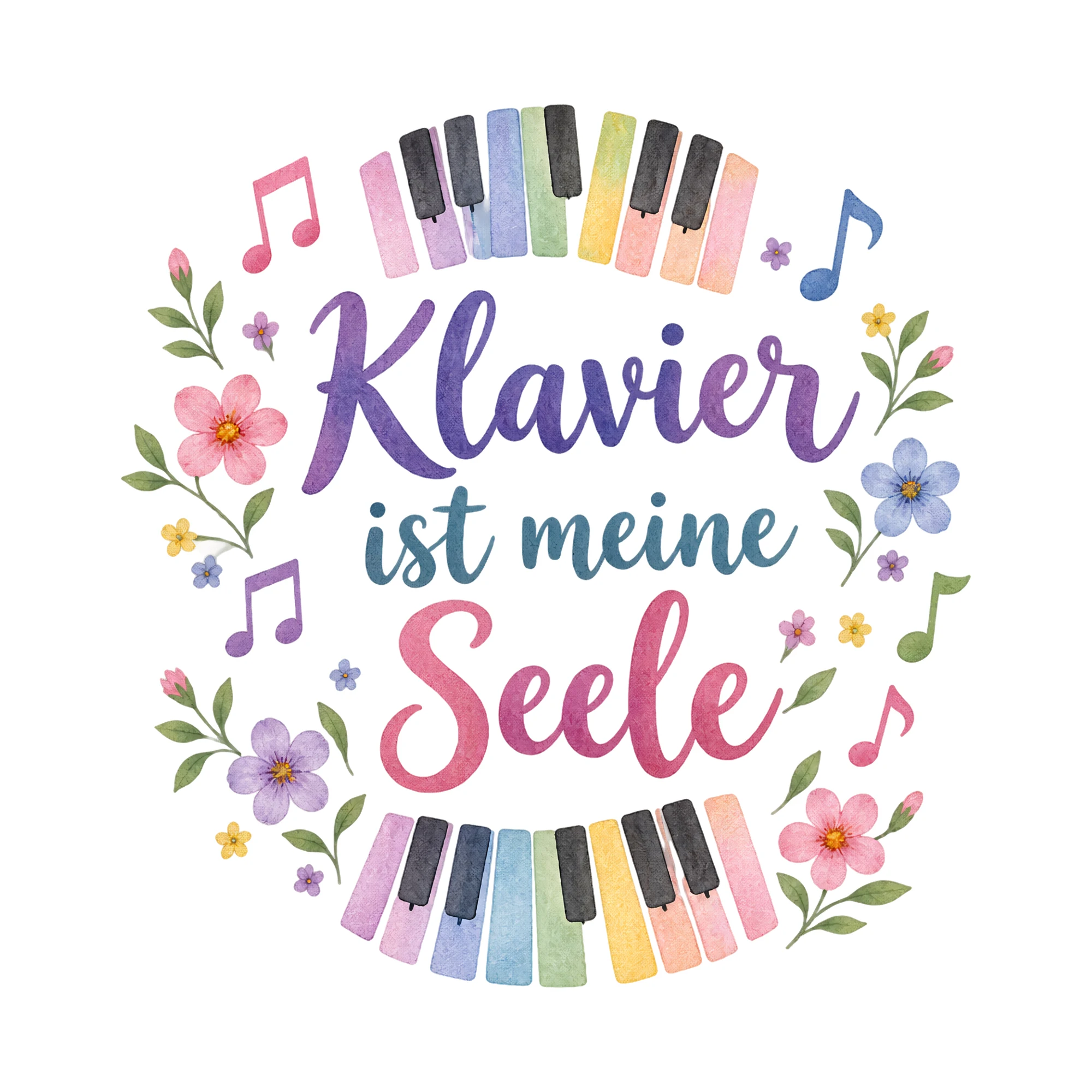 Bügelbild Klavier ist meine Seele als Grafik auf weißem Hintergrund (BB018536)