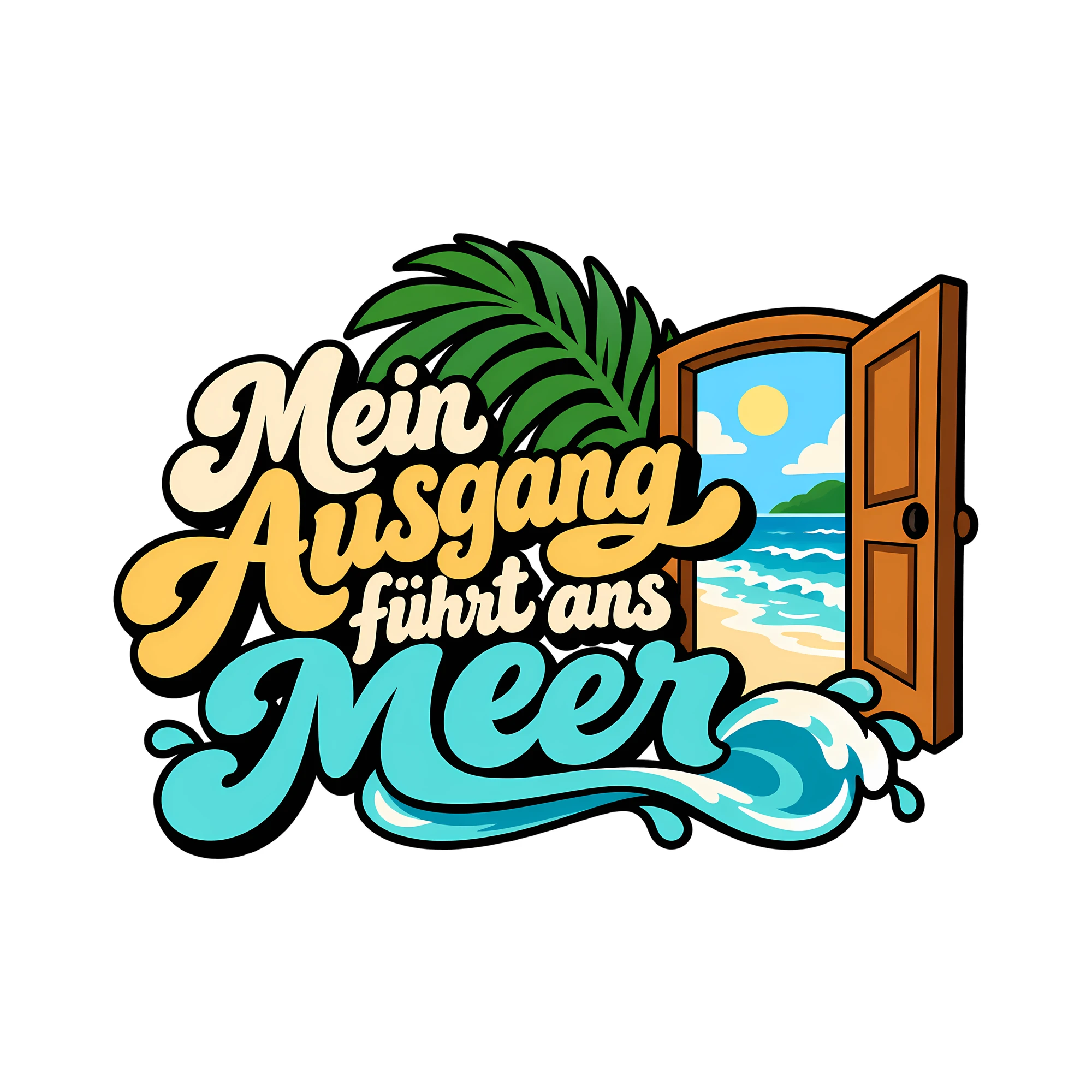 Bügelbild Mein Ausgang führt ans Meer als Grafik auf weißem Hintergrund (BB013286)
