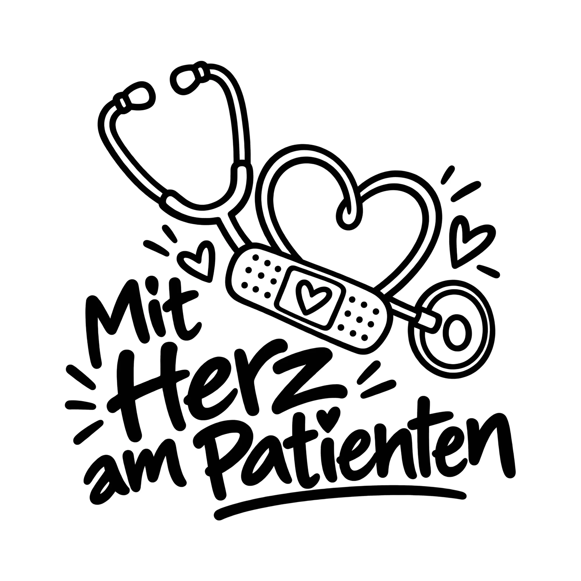 Bügelbild Mit Herz am Patienten als Grafik auf weißem Hintergrund (BB011587)