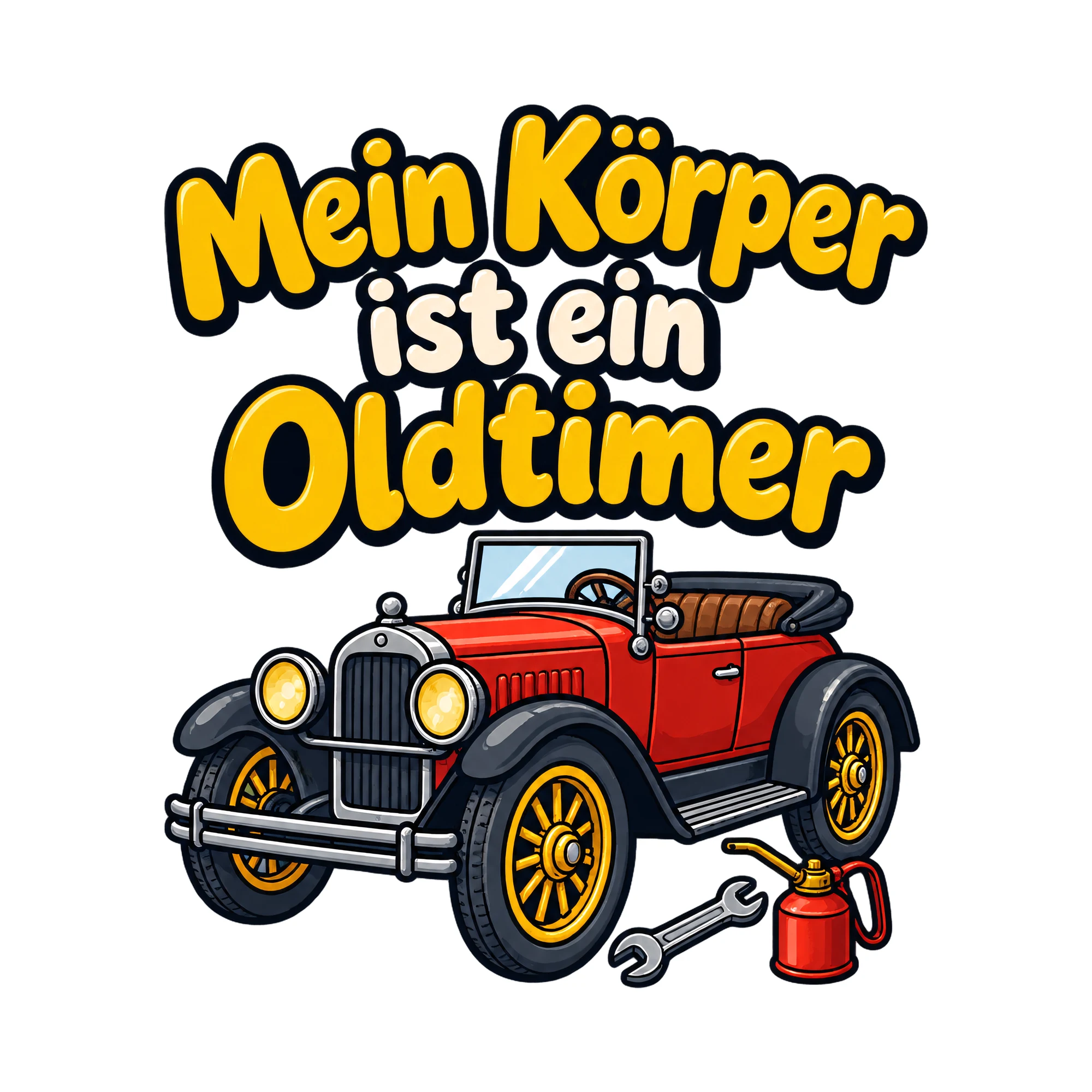 Bügelbild Mein Körper ist ein Oldtimer als Grafik auf weißem Hintergrund (BB019272)