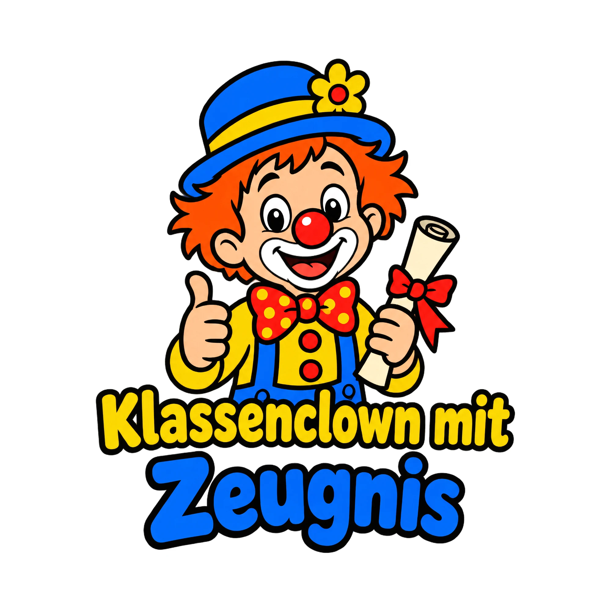 Bügelbild Klassenclown mit Zeugnis, Lustiger Shirt Spruch als Grafik auf weißem Hintergrund (BB020125)