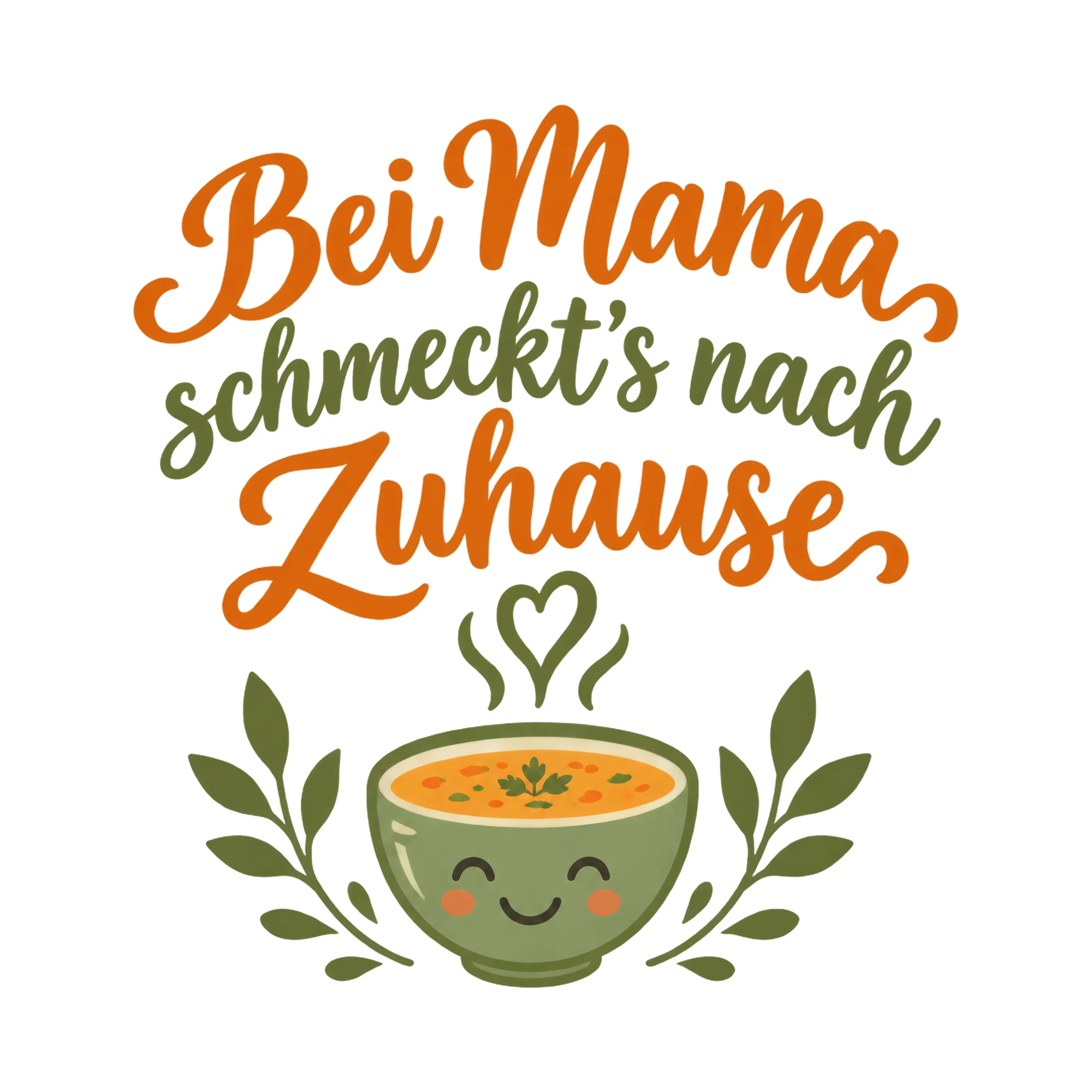Bügelbild Bei Mama schmeckt Zuhause als Grafik auf weißem Hintergrund (BB012432)
