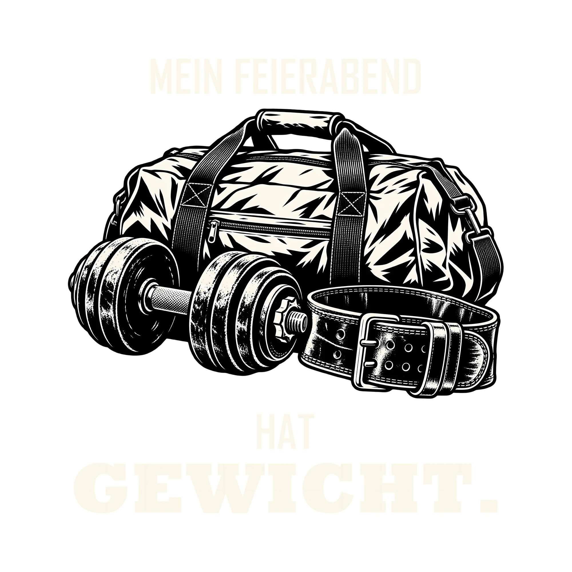 Bügelbild MEIN FEIERABEND HAT GEWICHT. als Grafik auf weißem Hintergrund (BB013727)