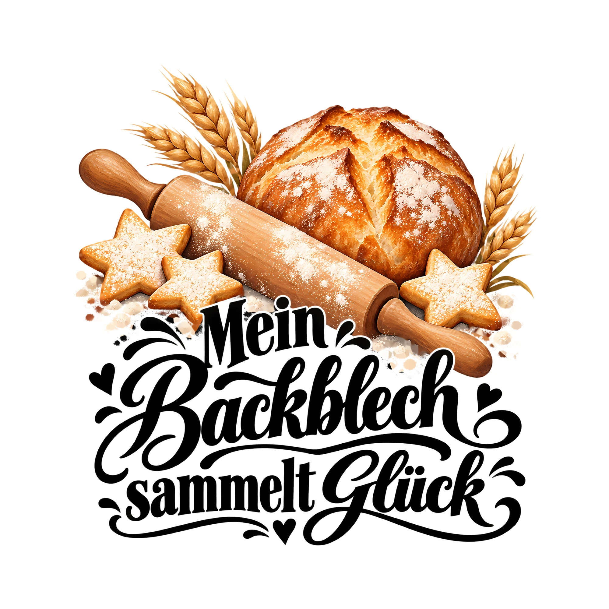 Bügelbild Mein Backblech sammelt Glück als Grafik auf weißem Hintergrund (BB014610)