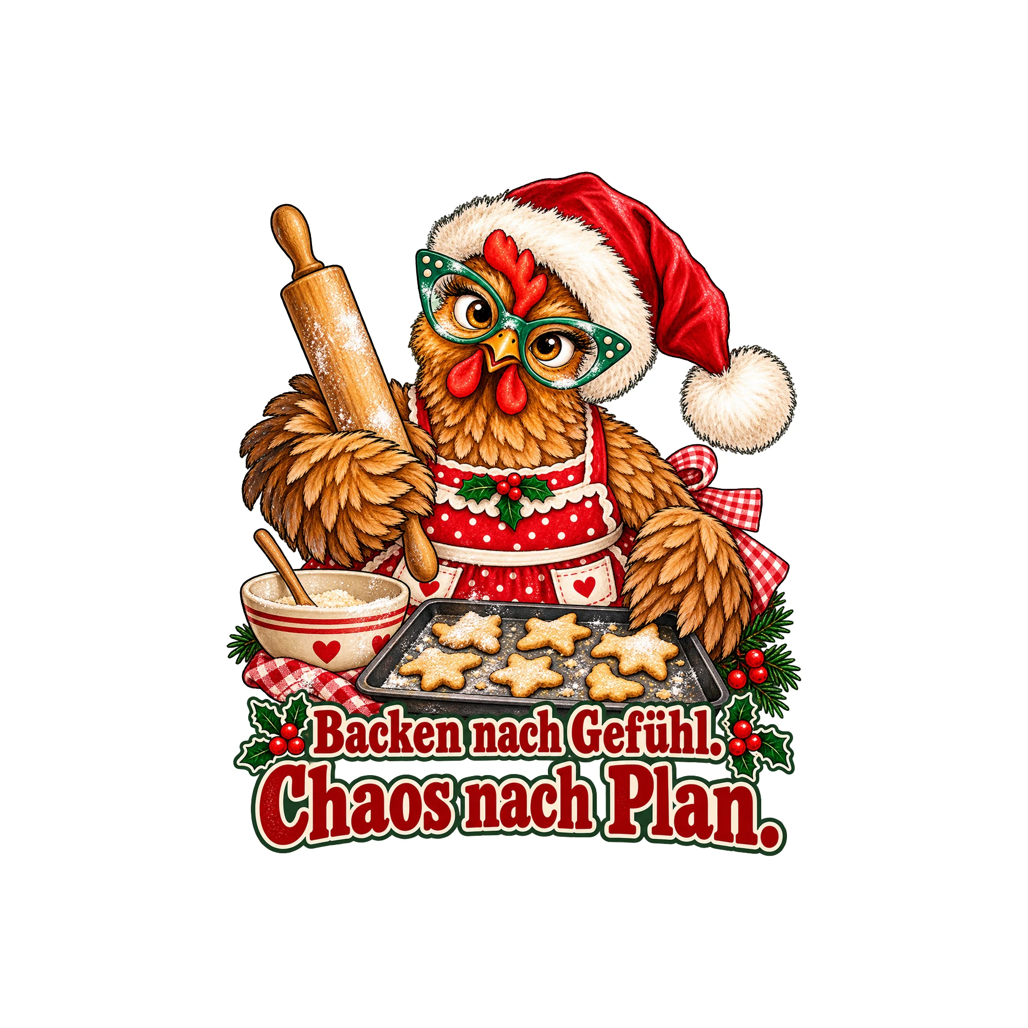 Bügelbild huhn plaetzchenbaecker als Grafik auf weißem Hintergrund (BB011384)