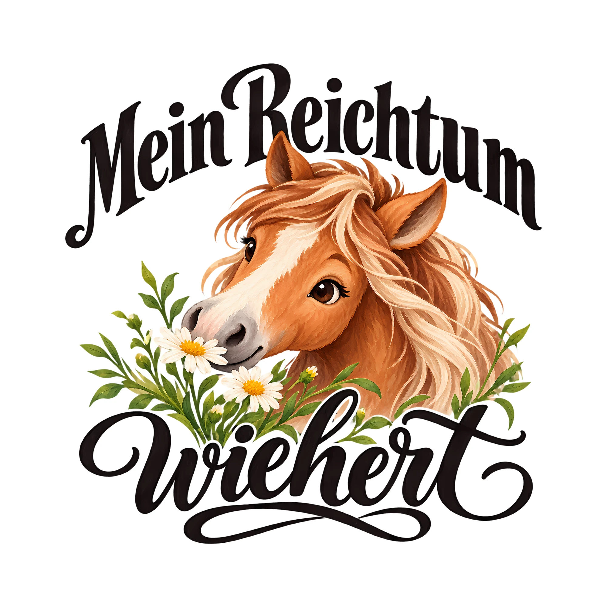 Bügelbild Mein Reichtum wiehert als Grafik auf weißem Hintergrund (BB012987)