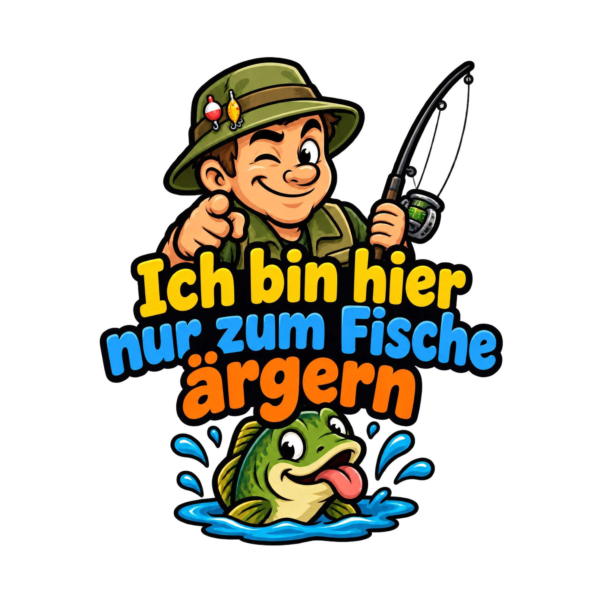 Bügelbild Ich bin hier nur zum Fische ärgern als Grafik auf weißem Hintergrund (BB019316)