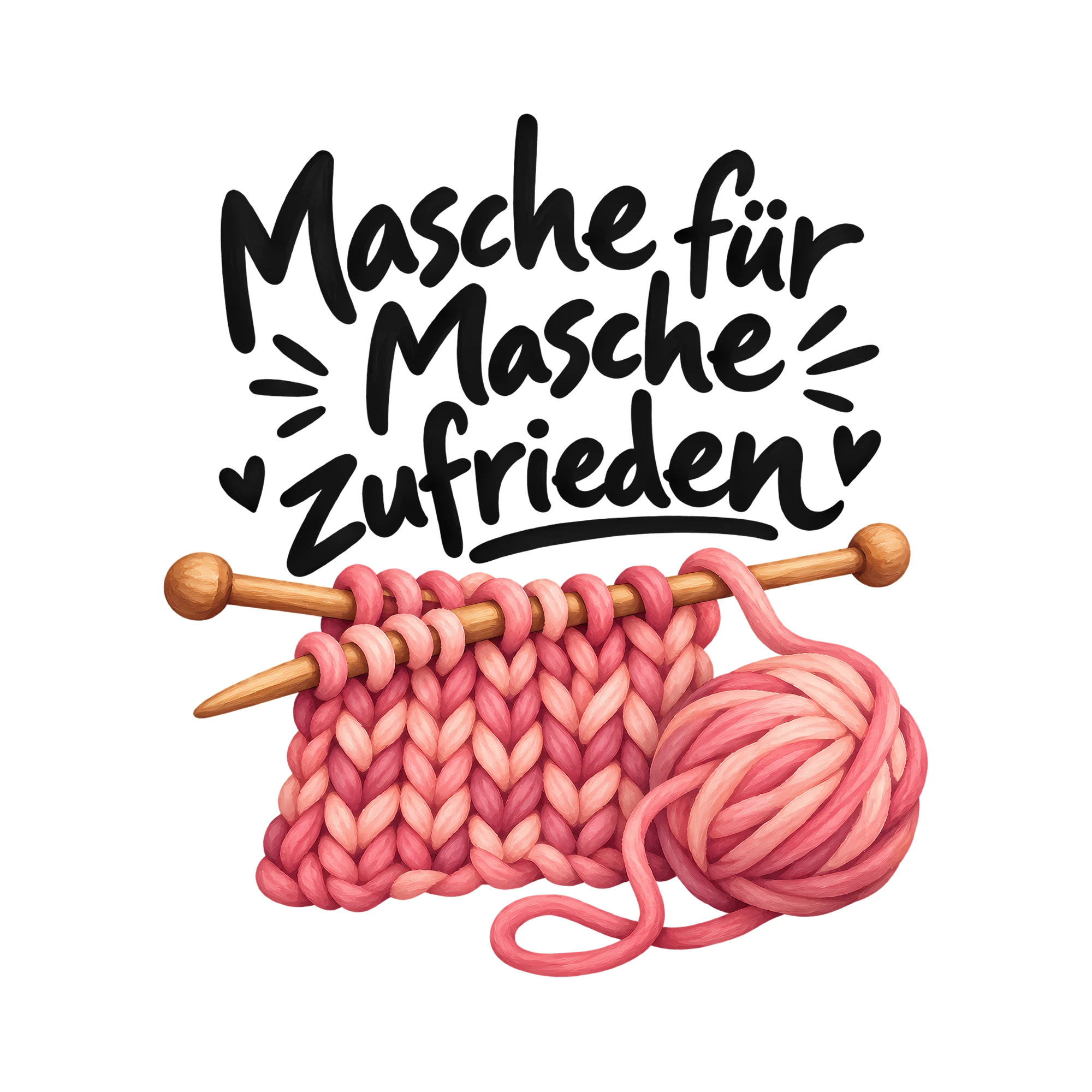 Bügelbild Masche für Masche zufrieden als Grafik auf weißem Hintergrund (BB012988)