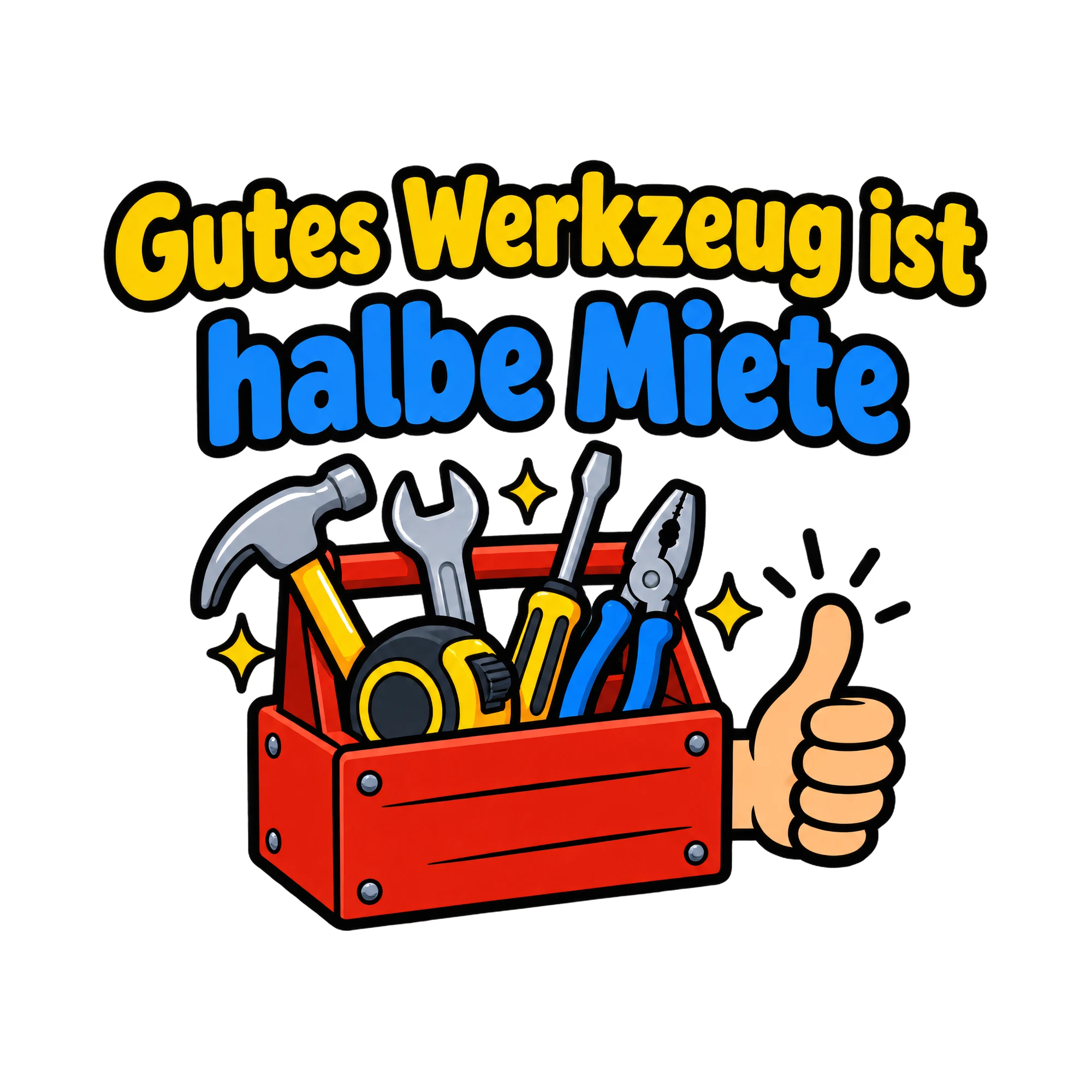 Bügelbild Gutes Werkzeug ist halbe Miete, Beruf Shirt Spruch als Grafik auf weißem Hintergrund (BB020194)