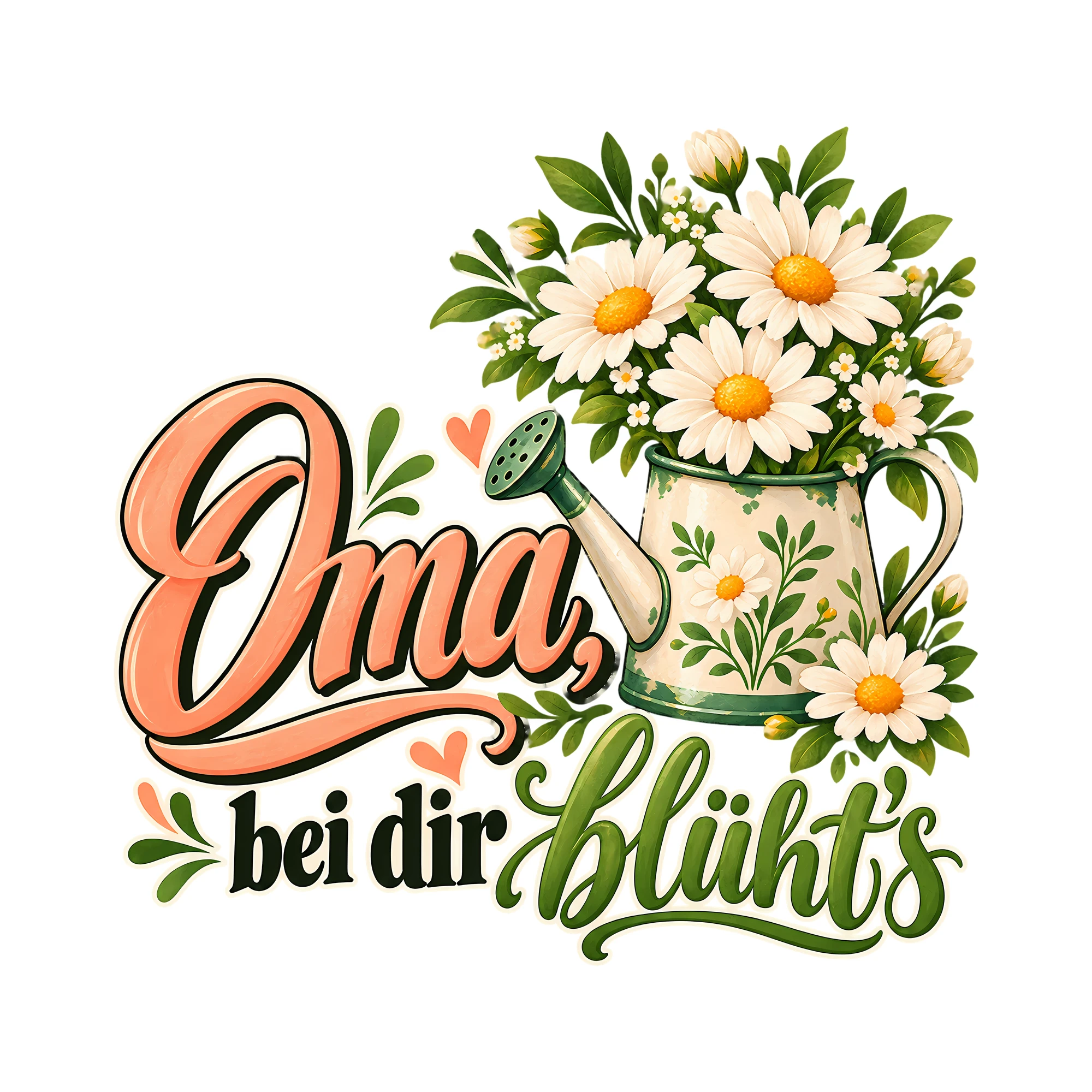 Bügelbild Oma, bei dir blüht’s als Grafik auf weißem Hintergrund (BB012514)