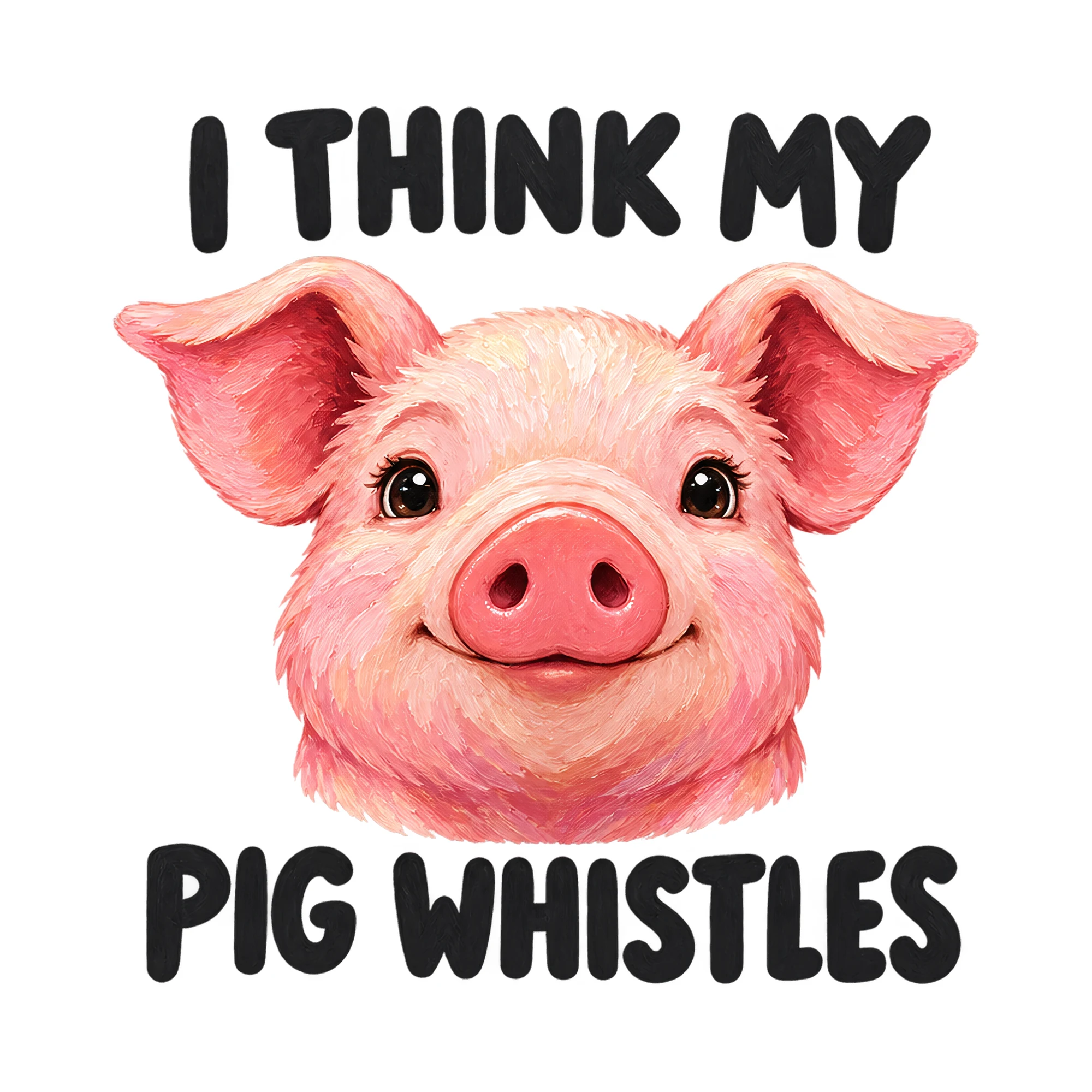Bügelbild I Think My Pig Whistles, Lustiger Shirt Spruch als Grafik auf weißem Hintergrund (BB017966)
