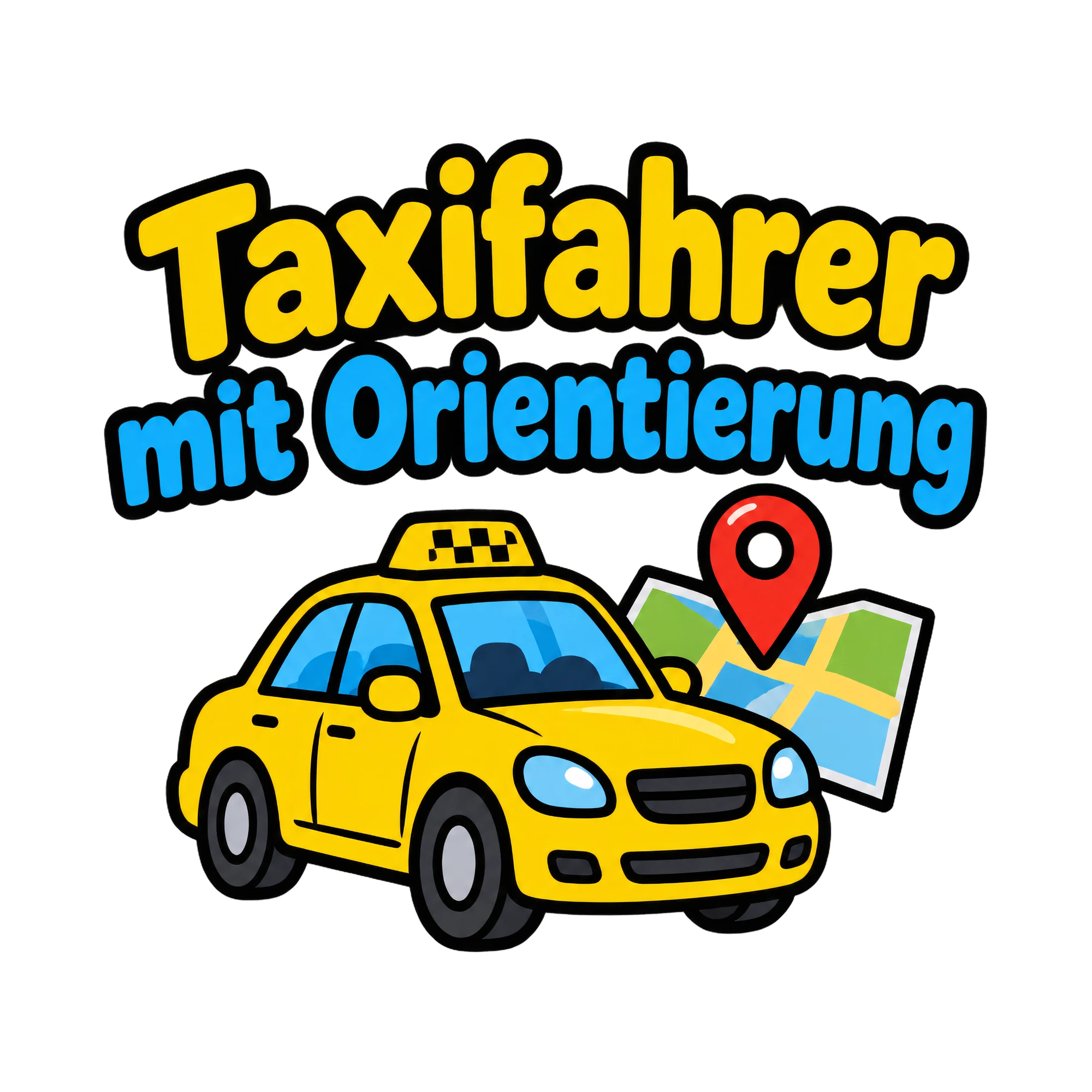 Bügelbild Taxifahrer mit Orientierung als Grafik auf weißem Hintergrund (BB018649)