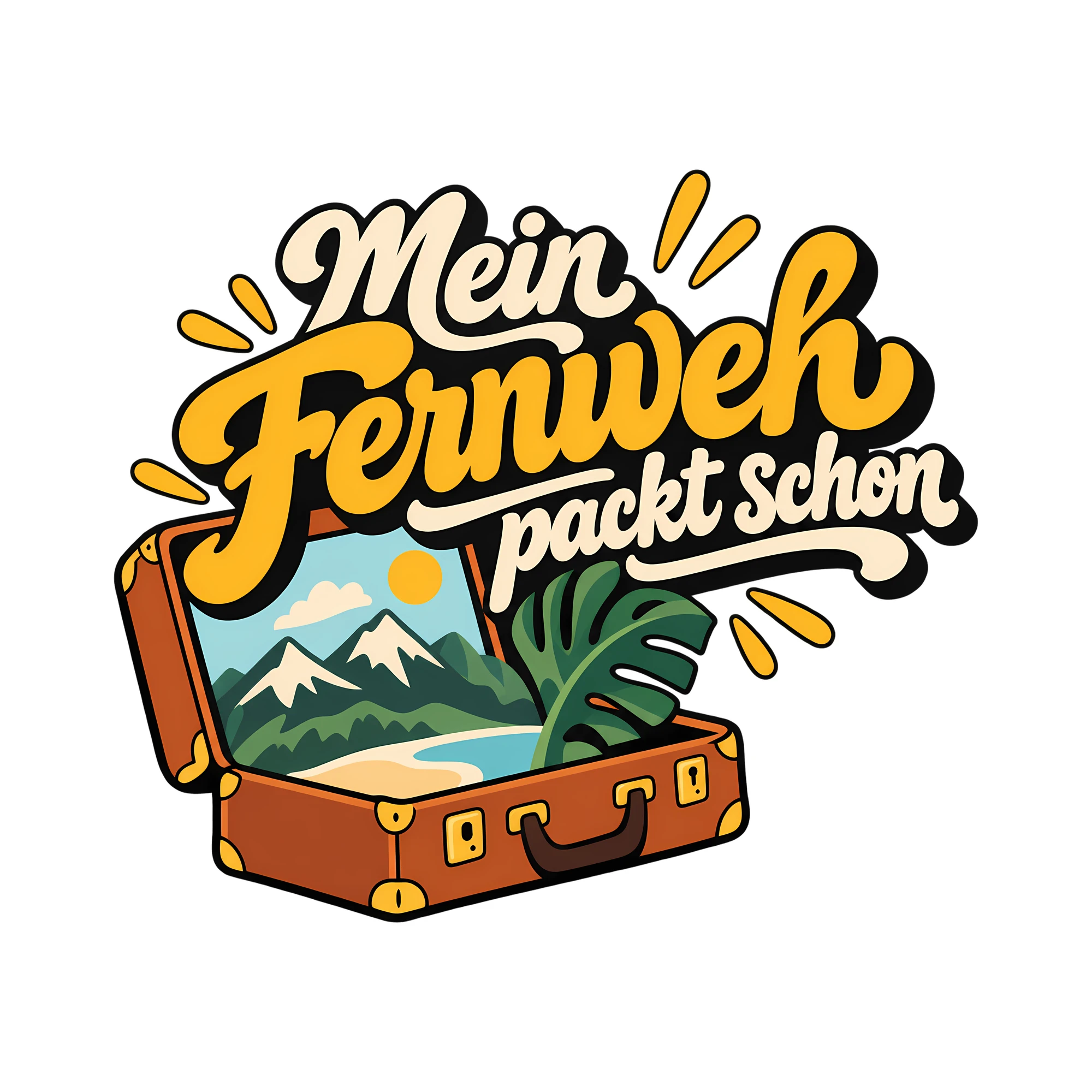 Bügelbild Mein Fernweh packt schon als Grafik auf weißem Hintergrund (BB013264)
