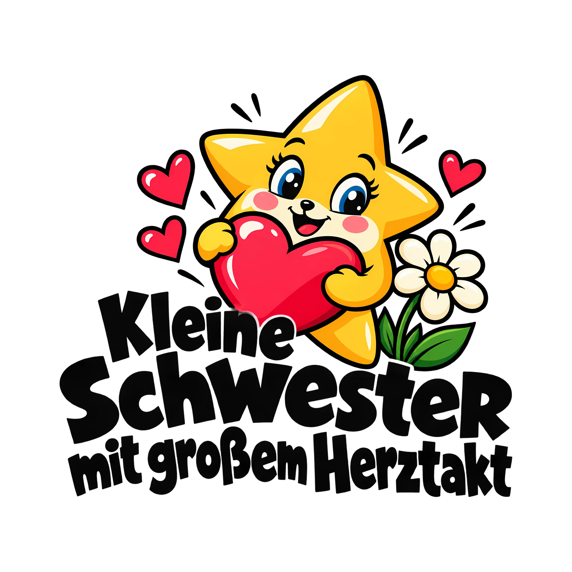 Bügelbild Kleine Schwester mit großem Herztakt als Grafik auf weißem Hintergrund (BB011814)