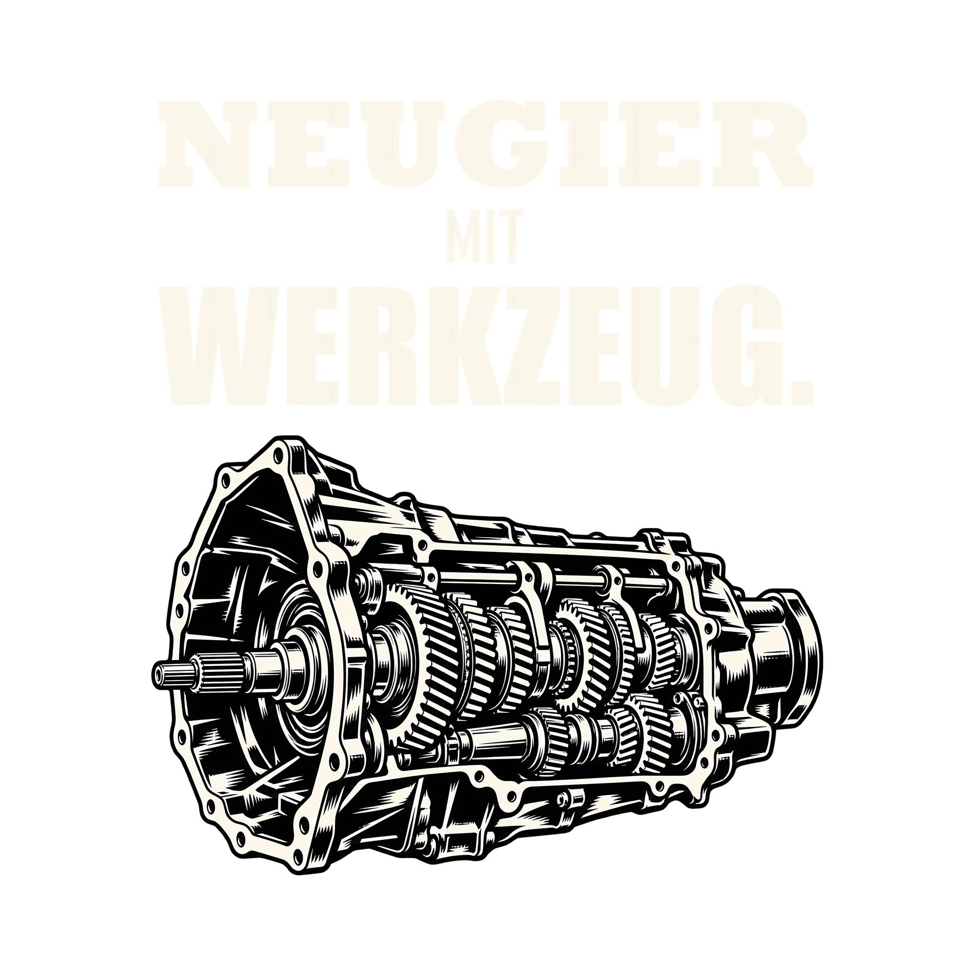 Bügelbild NEUGIER MIT WERKZEUG. als Grafik auf weißem Hintergrund (BB011513)