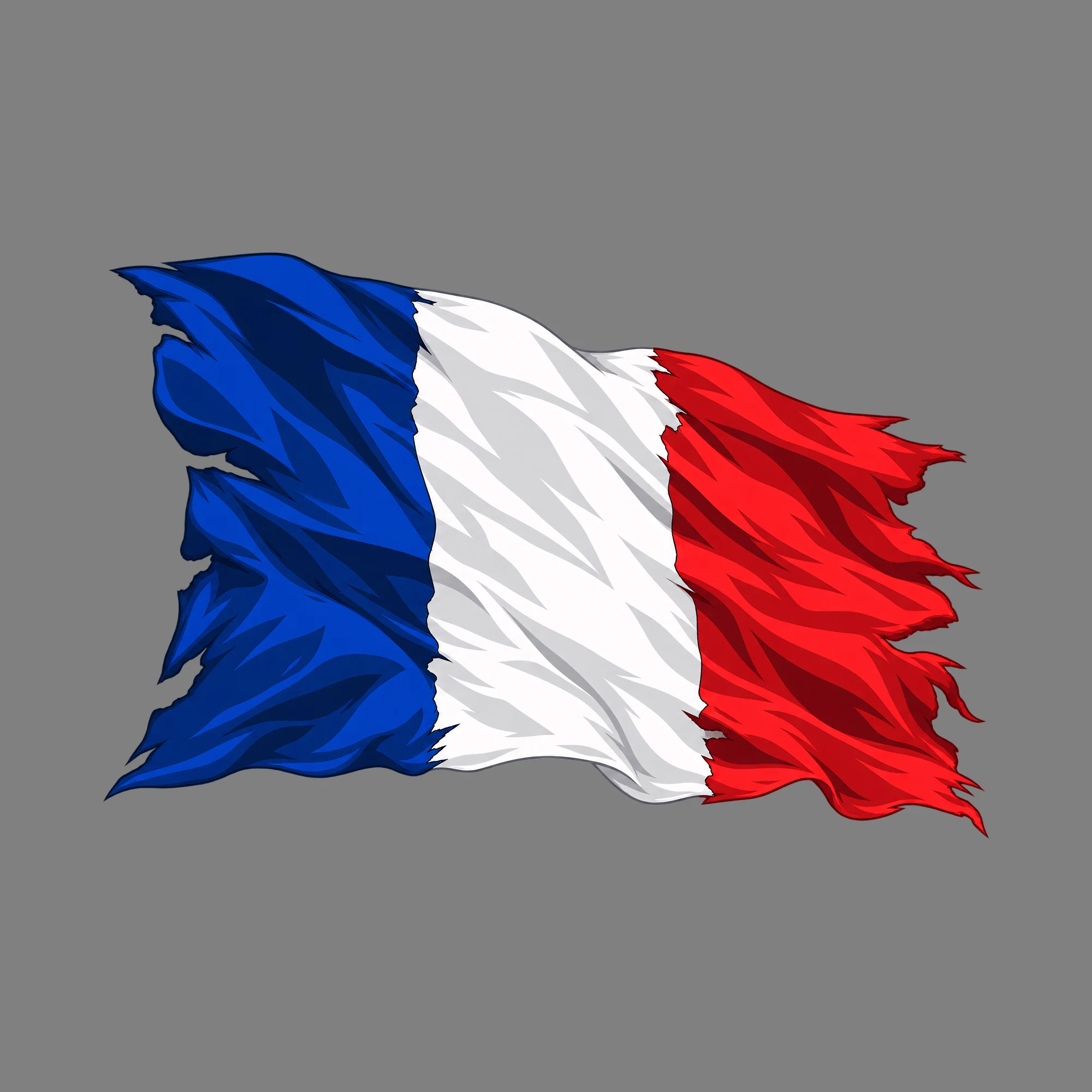 Bügelbild „Zerrissene Fahne Frankreich“, Lustiger Shirt Motiv als Grafik auf weißem Hintergrund (BB015370)