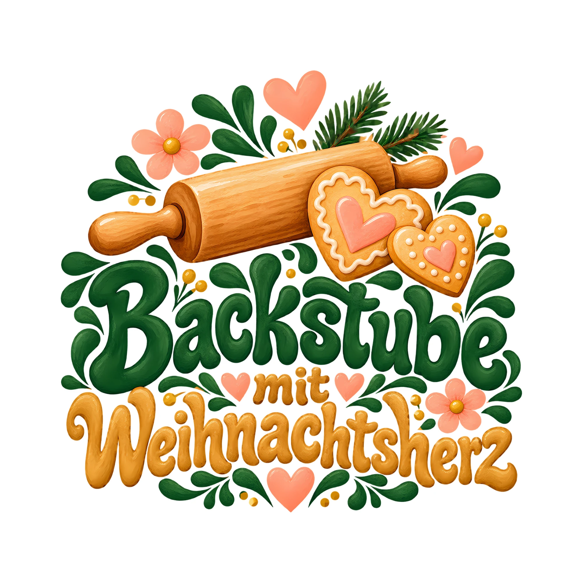 Bügelbild Backstube mit Weihnachtsherz als Grafik auf weißem Hintergrund (BB013928)