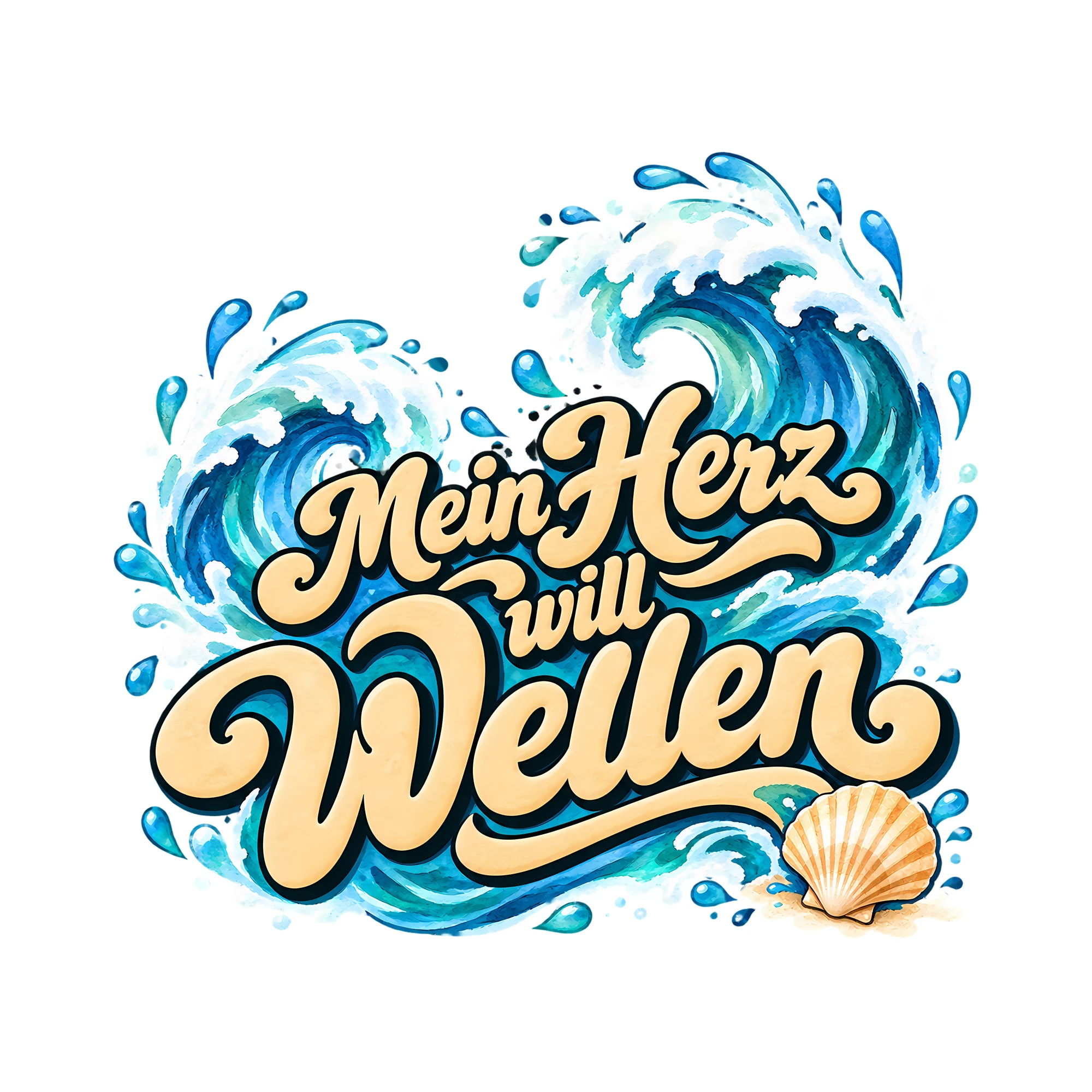 Bügelbild Mein Herz will Wellen als Grafik auf weißem Hintergrund (BB013309)