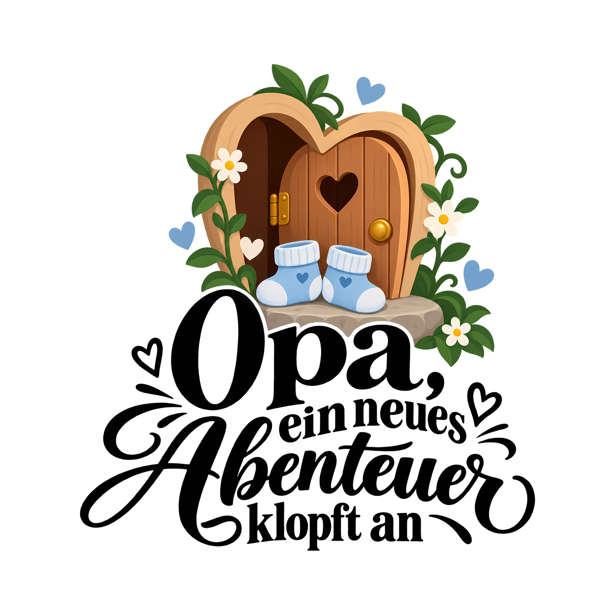 Bügelbild Opa, ein neues Abenteuer klopft an als Grafik auf weißem Hintergrund (BB012527)