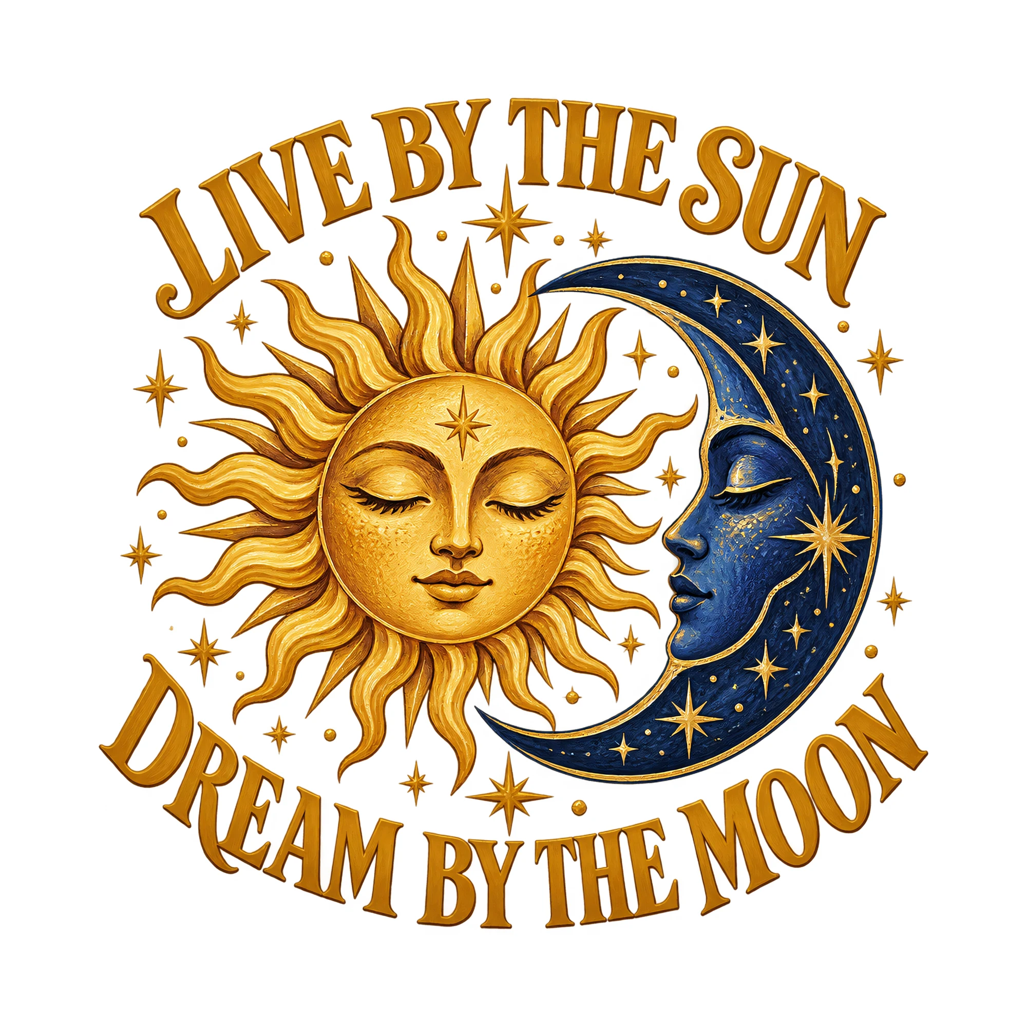 Bügelbild Live By The Sun Dream By The Moon, Lustiger Shirt Spruch als Grafik auf weißem Hintergrund (BB017546)
