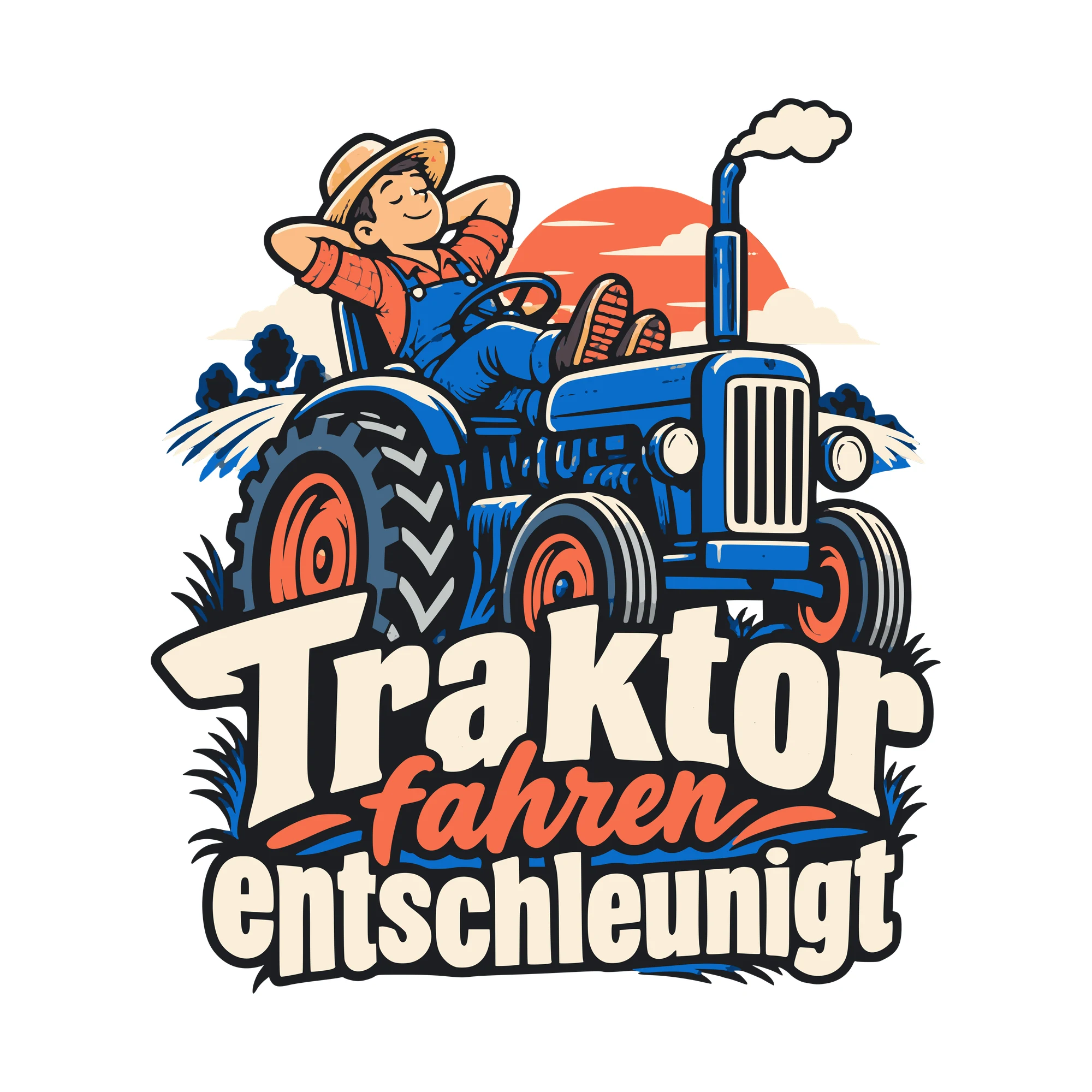 Bügelbild Traktor fahren entschleunigt als Grafik auf weißem Hintergrund (BB011122)