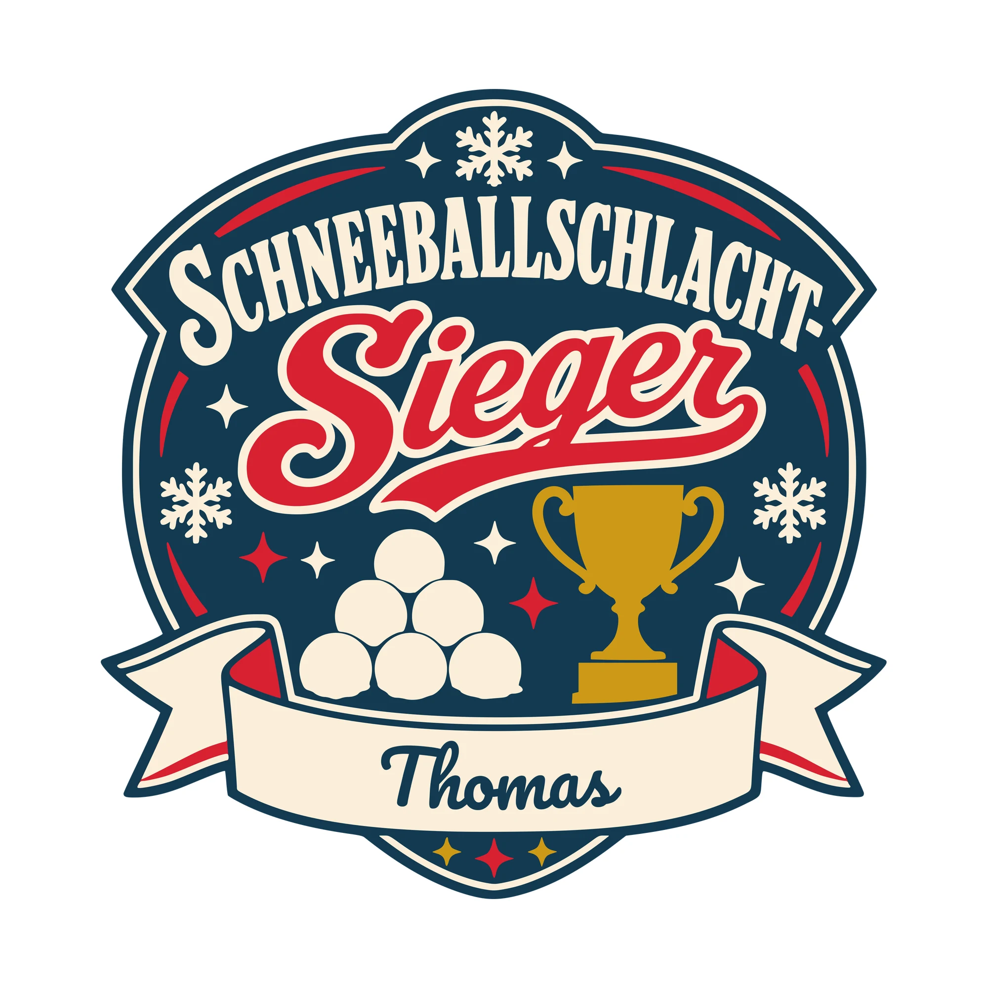 Bügelbild Schneeballschlacht-Sieger mit Name als Grafik auf weißem Hintergrund (BB010486)