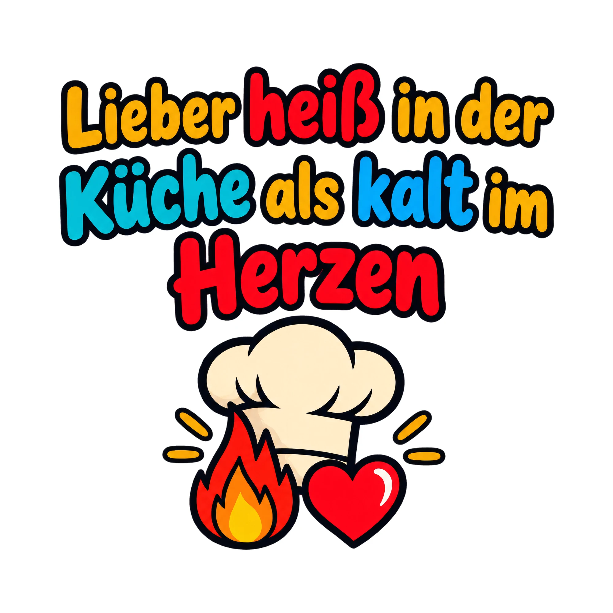 Bügelbild Lieber heiß in der Küche als kalt im Herzen, Beruf Shirt Spruch als Grafik auf weißem Hintergrund (BB020271)