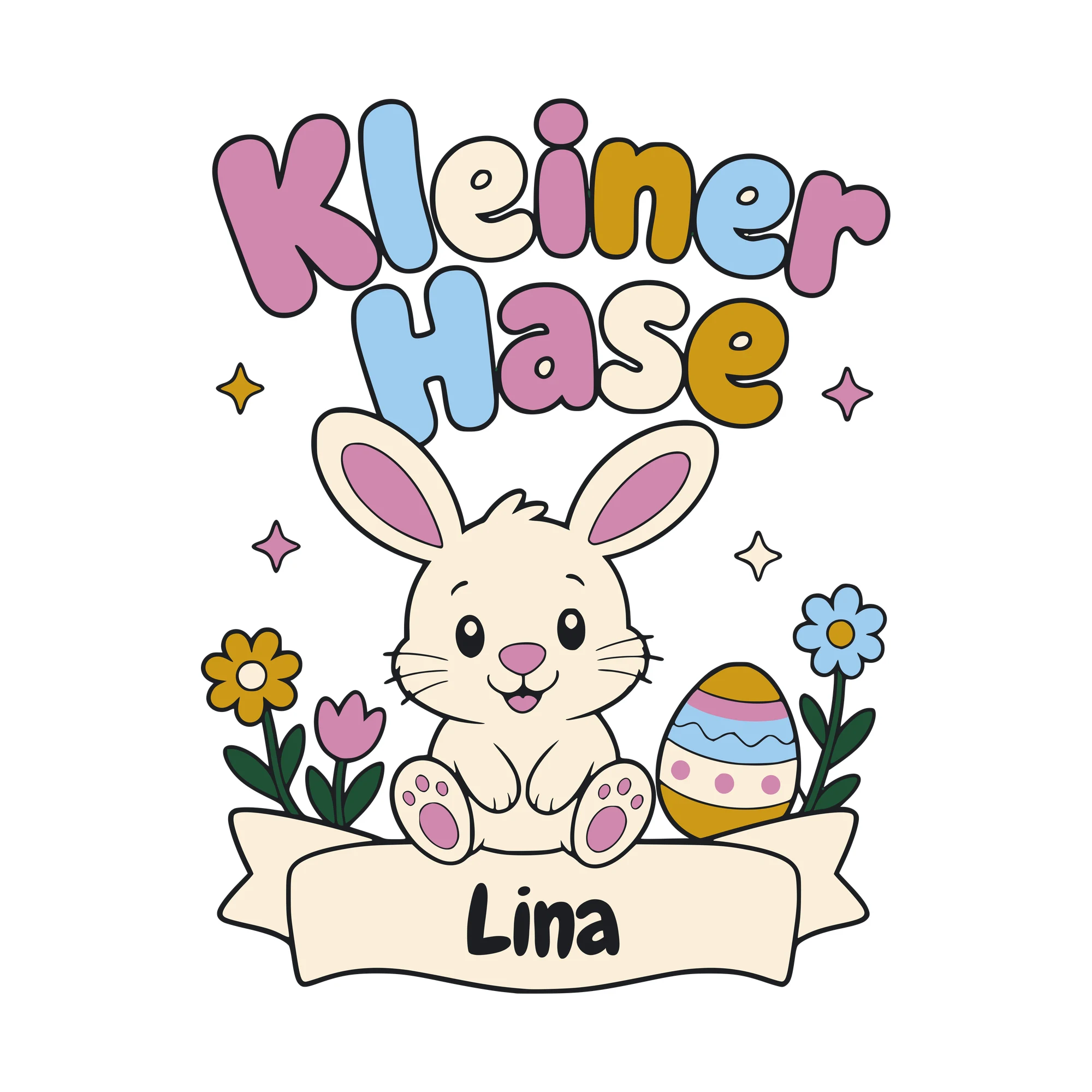 Bügelbild Kleiner Hase mit Name als Grafik auf weißem Hintergrund (BB010571)