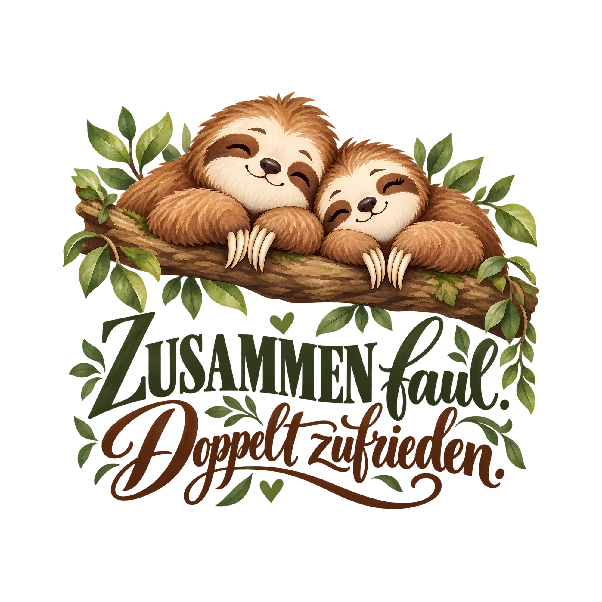 Bügelbild Zusammen faul. Doppelt zufrieden. als Grafik auf weißem Hintergrund (BB014475)