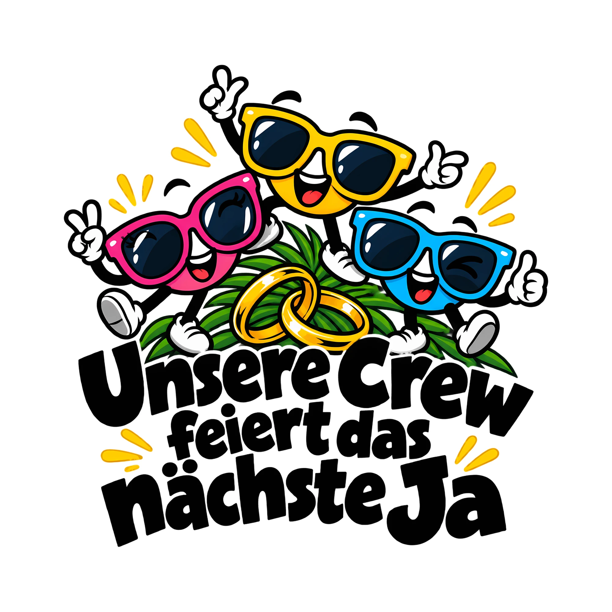 Bügelbild Unsere Crew feiert das nächste Ja als Grafik auf weißem Hintergrund (BB013149)