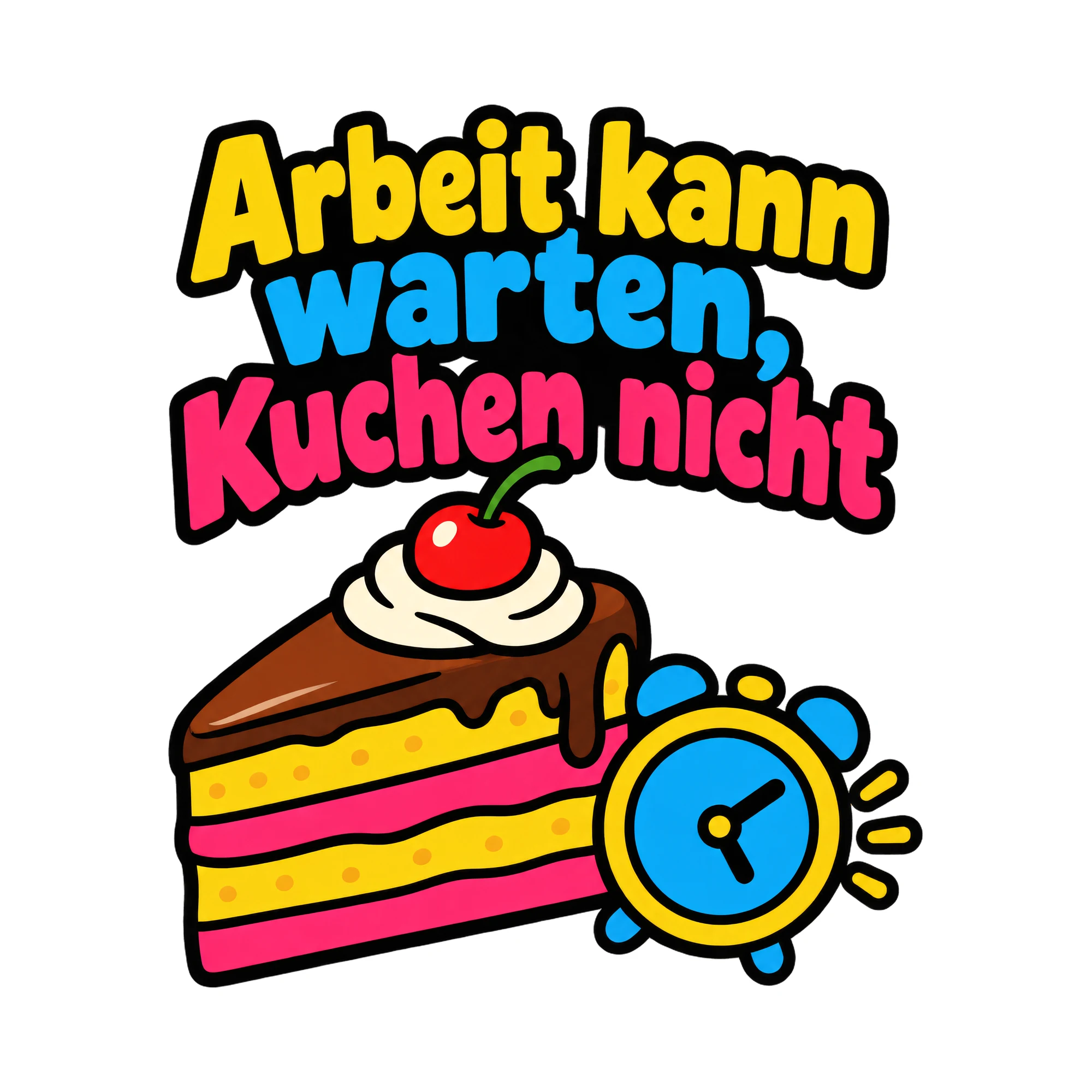 Bügelbild Arbeit kann warten, Kuchen nicht als Grafik auf weißem Hintergrund (BB018601)