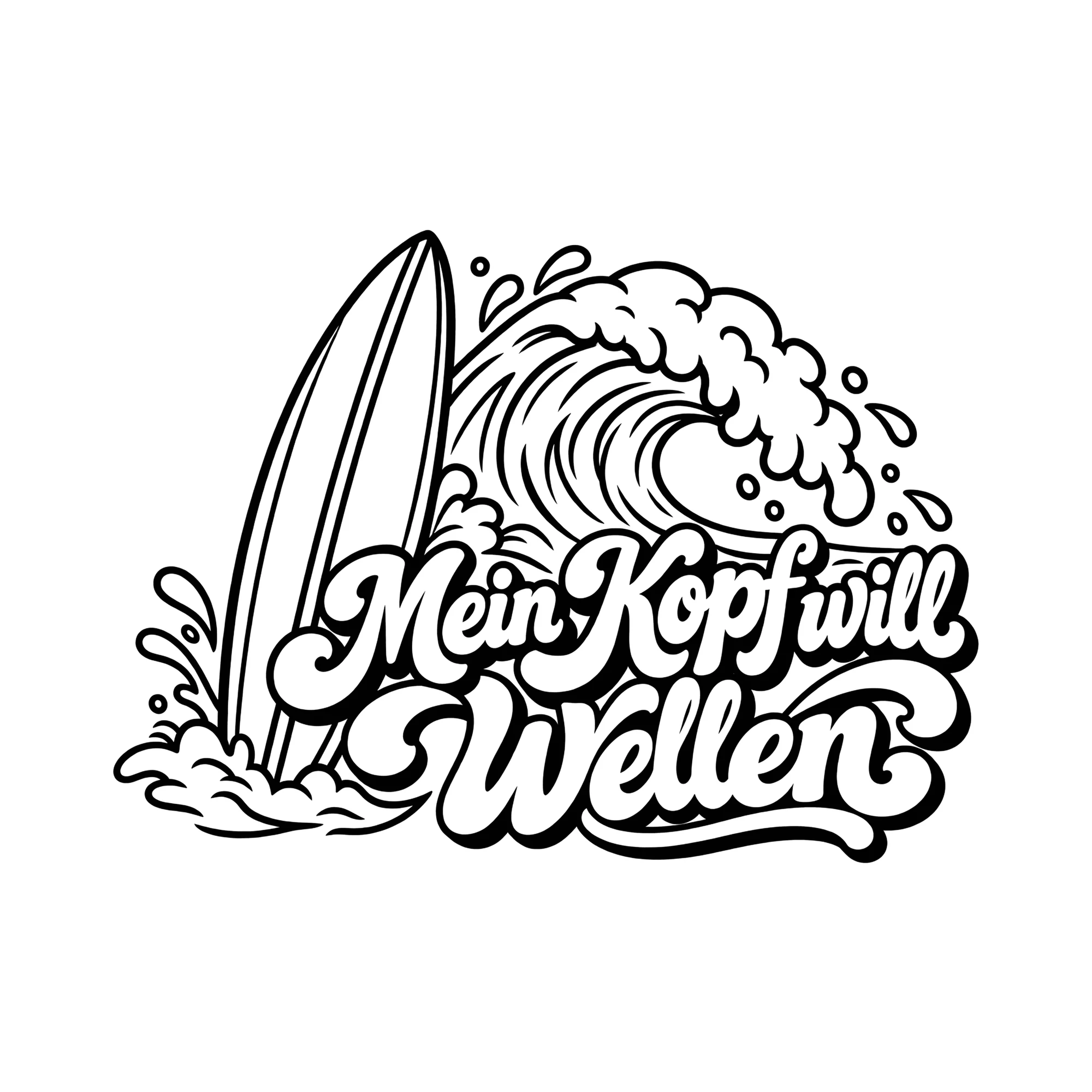 Bügelbild Mein Kopf will Wellen als Grafik auf weißem Hintergrund (BB013237)