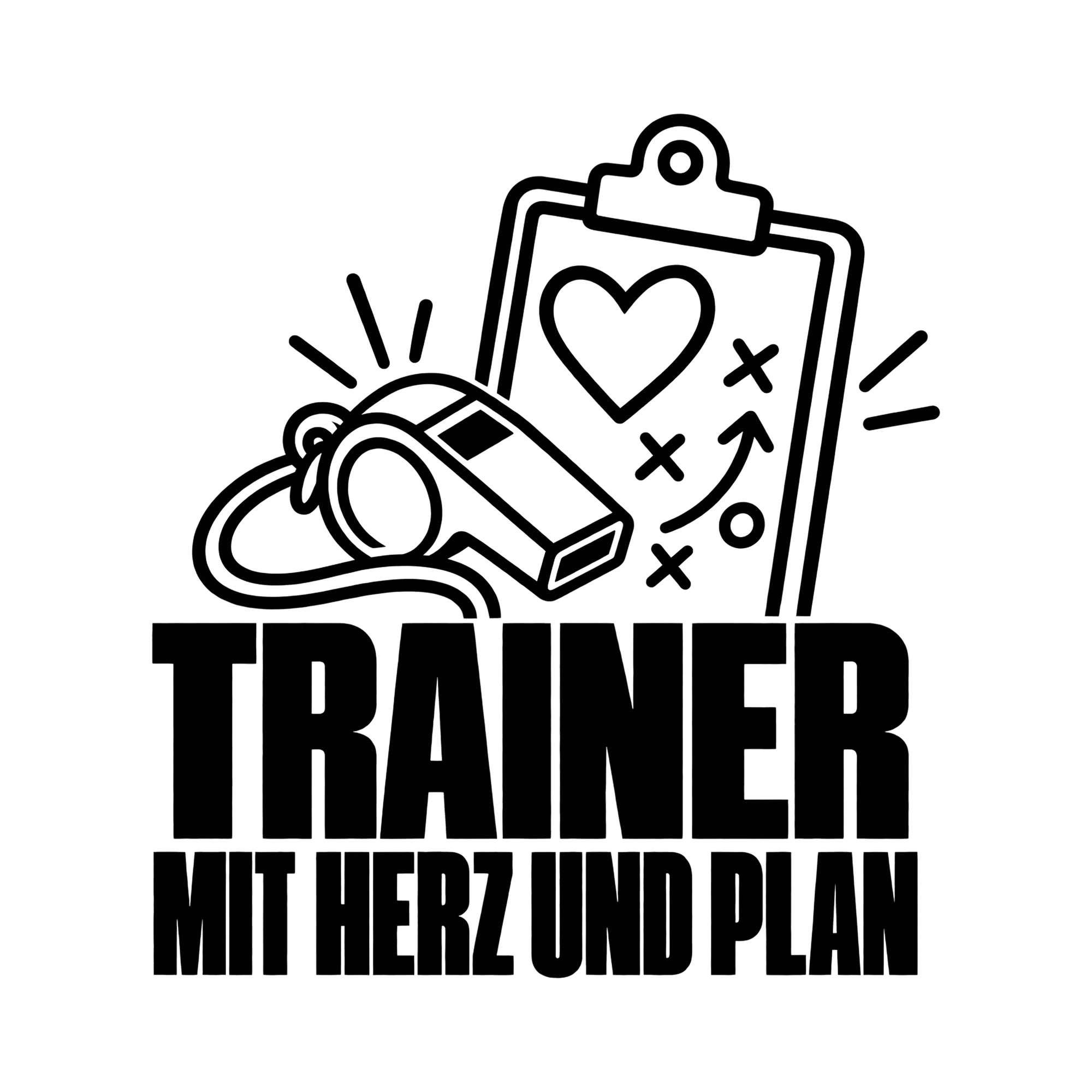 Bügelbild TRAINER MIT HERZ UND PLAN als Grafik auf weißem Hintergrund (BB013435)