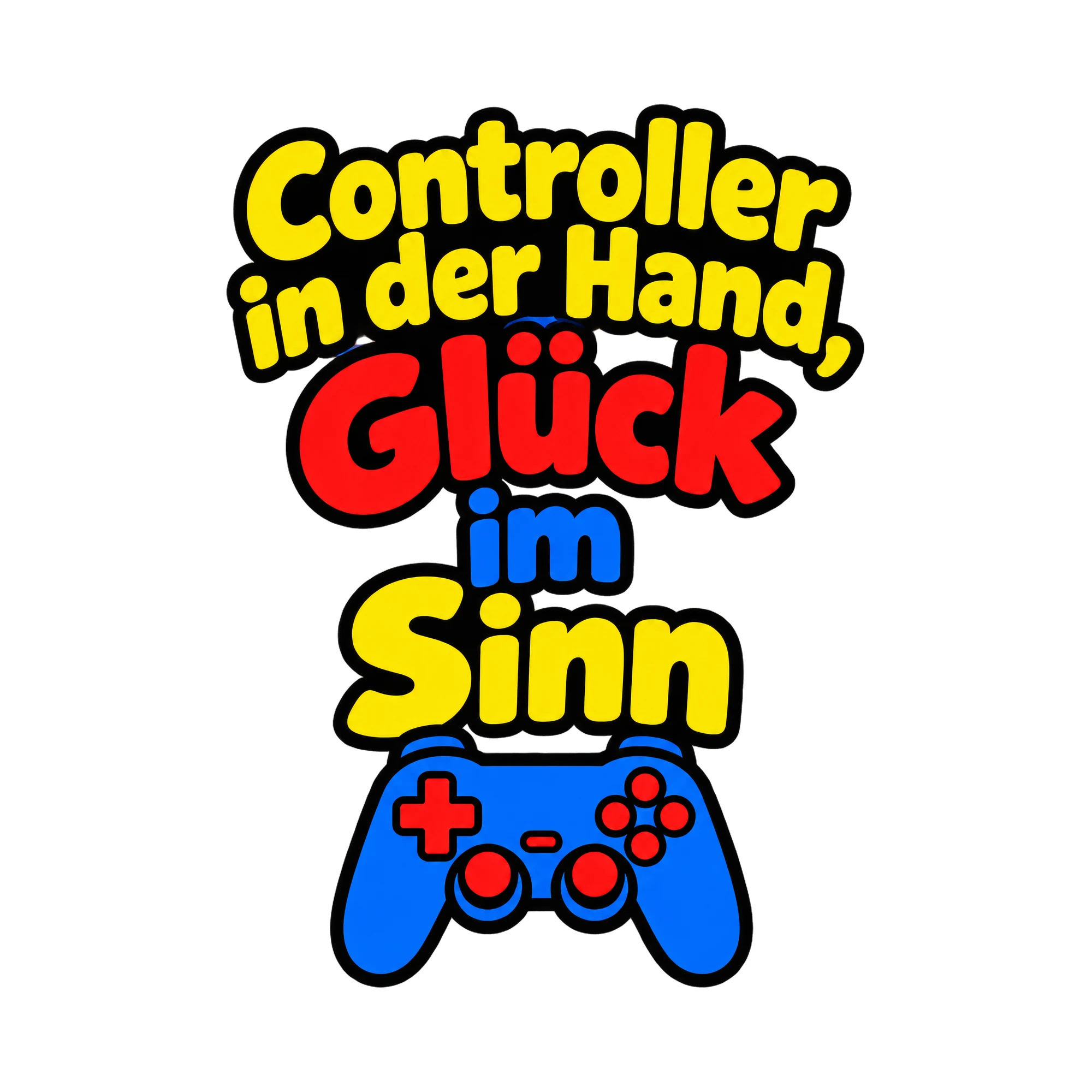 Bügelbild Controller in der Hand, Glück im Sinn als Grafik auf weißem Hintergrund (BB018524)