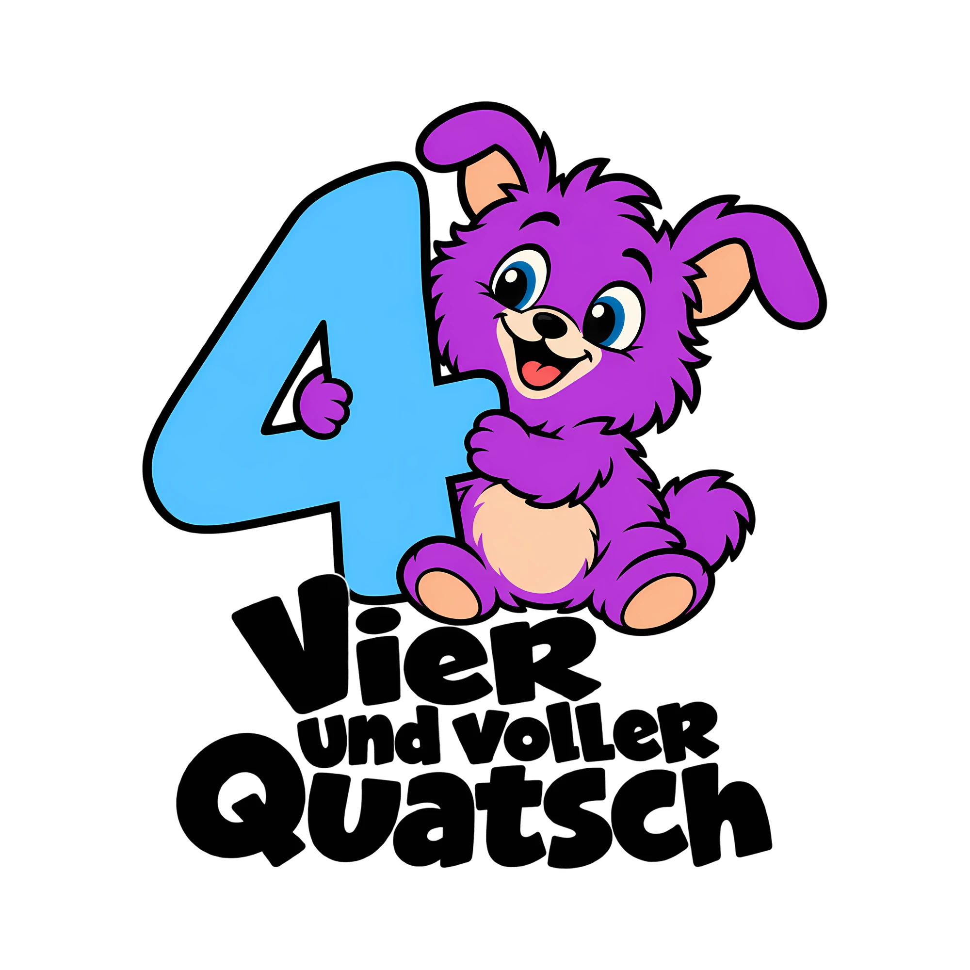 Bügelbild Vier und voller Quatsch als Grafik auf weißem Hintergrund (BB014254)