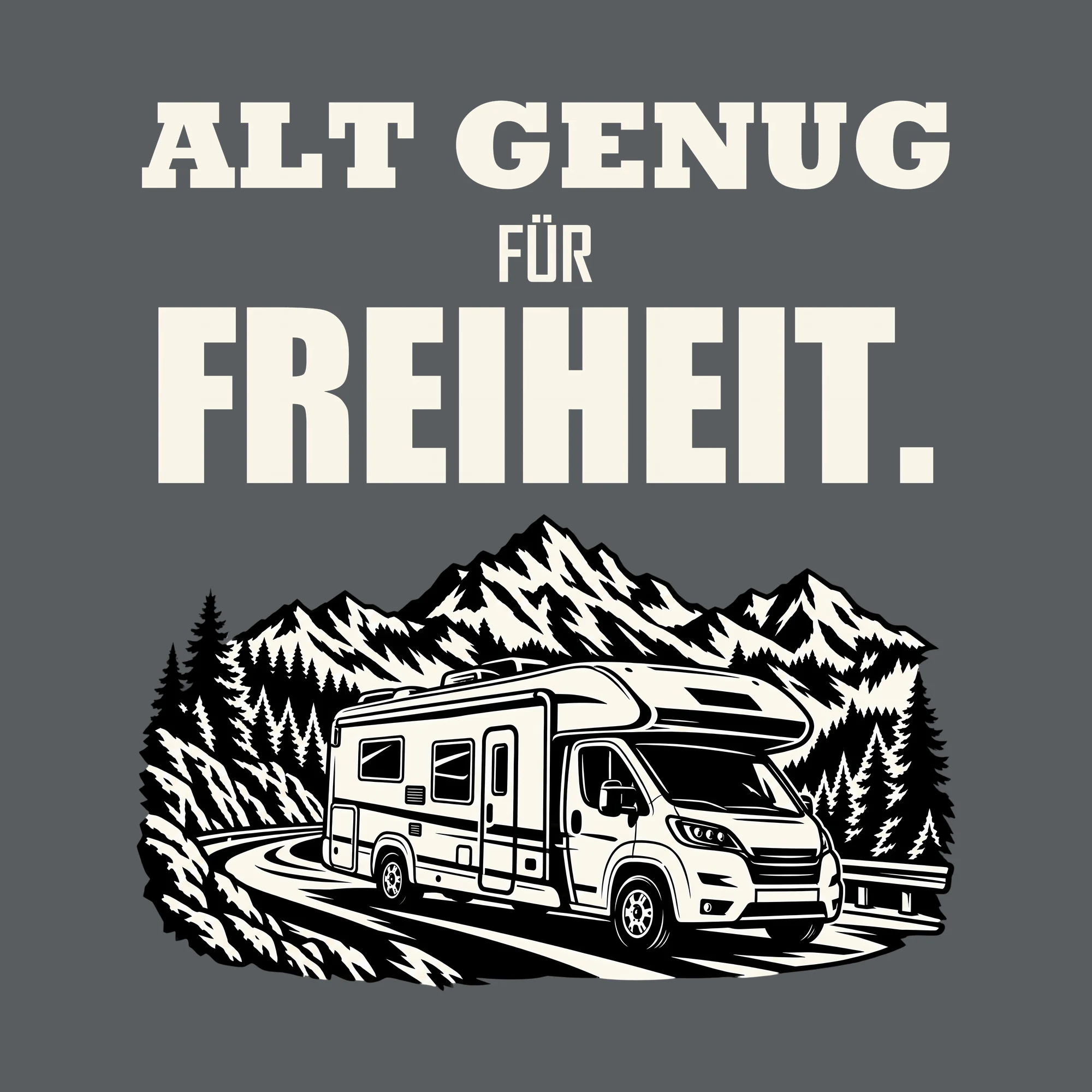 Bügelbild ALT GENUG FÜR FREIHEIT. als Grafik auf dunklem Hintergrund (BB011529)