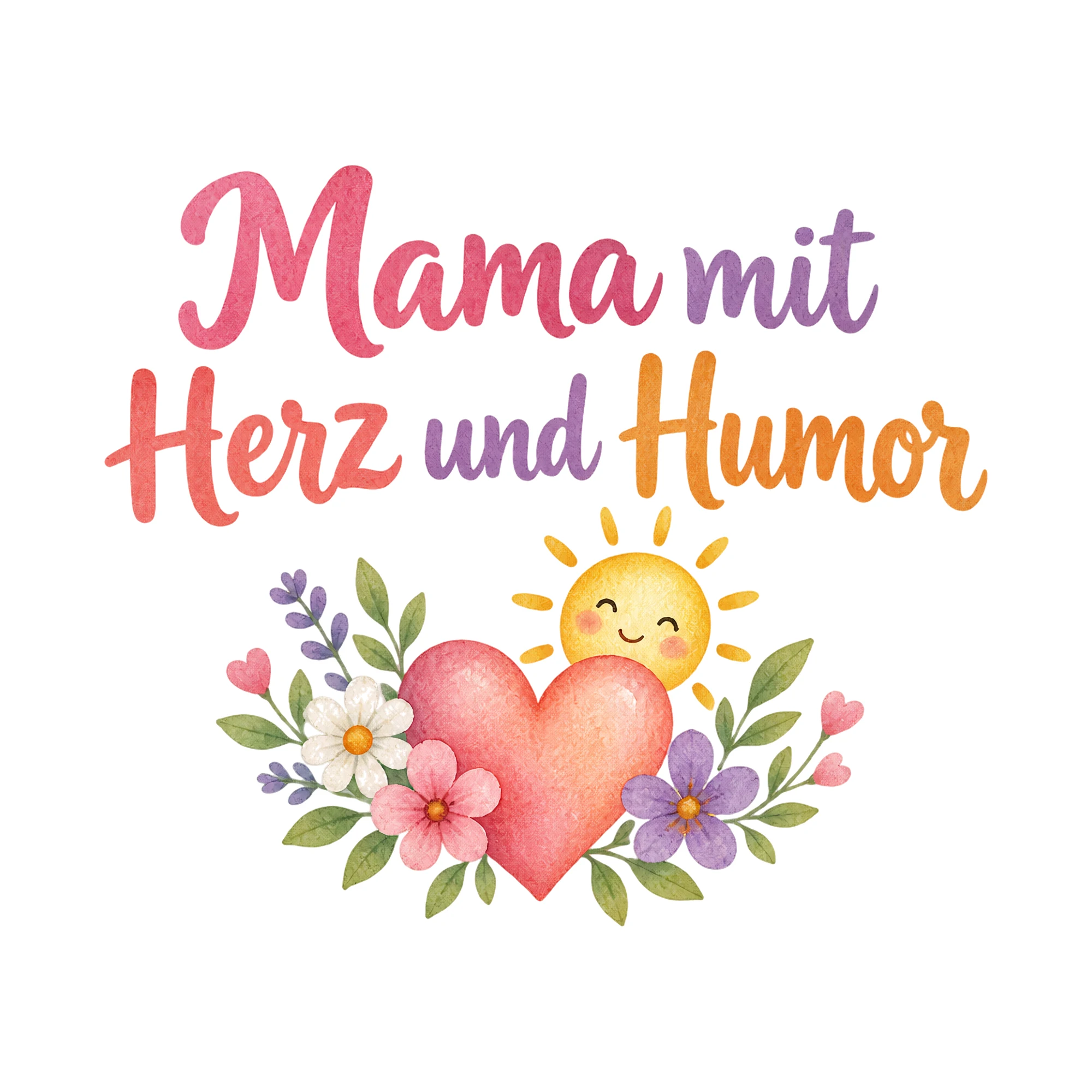 Bügelbild Mama mit Herz und Humor als Grafik auf weißem Hintergrund (BB019182)