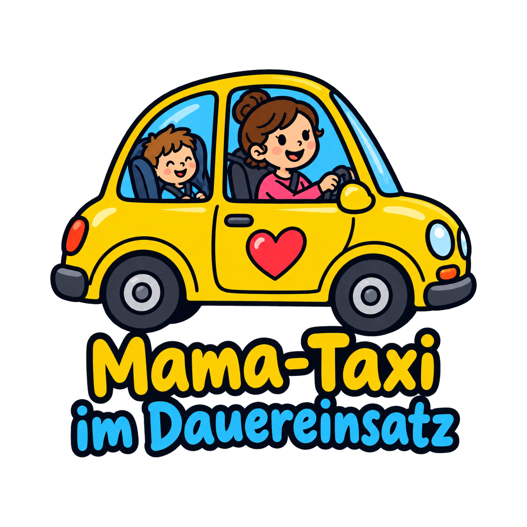 Bügelbild Mama-Taxi im Dauereinsatz, Mama Papa Shirt Spruch als Grafik auf weißem Hintergrund (BB016695)